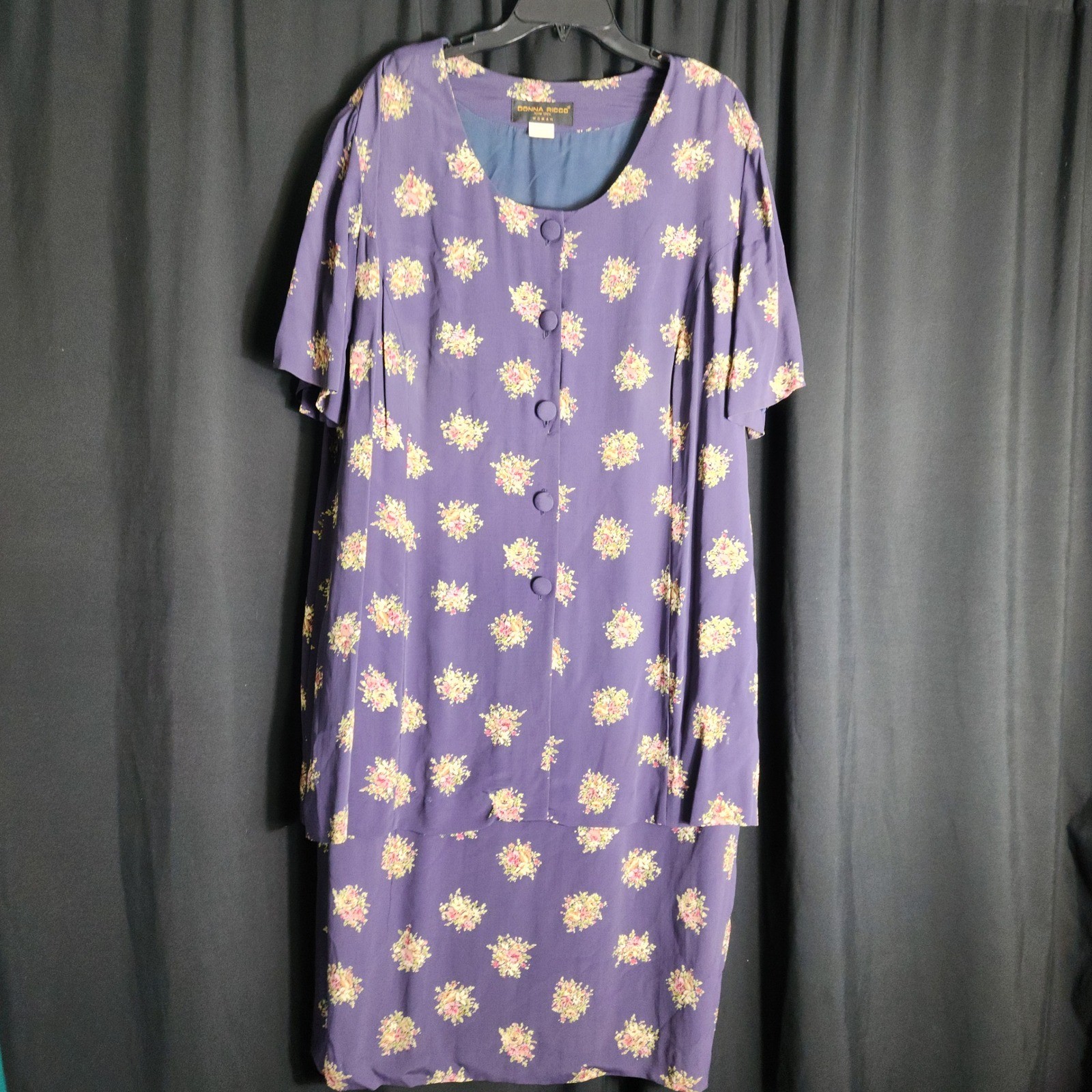 Granny Core Vintage Purple Floral Rayon Dress Plus Size 22W Short Sleeve USA