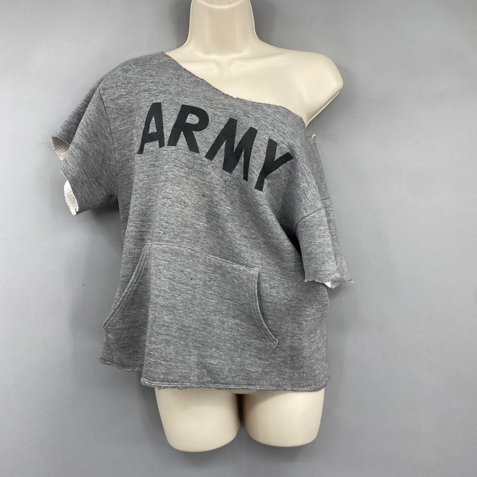 Vintage Russell Super Weights Army Sweatshirt Gray Cut Off Short Sleeve M 38-40