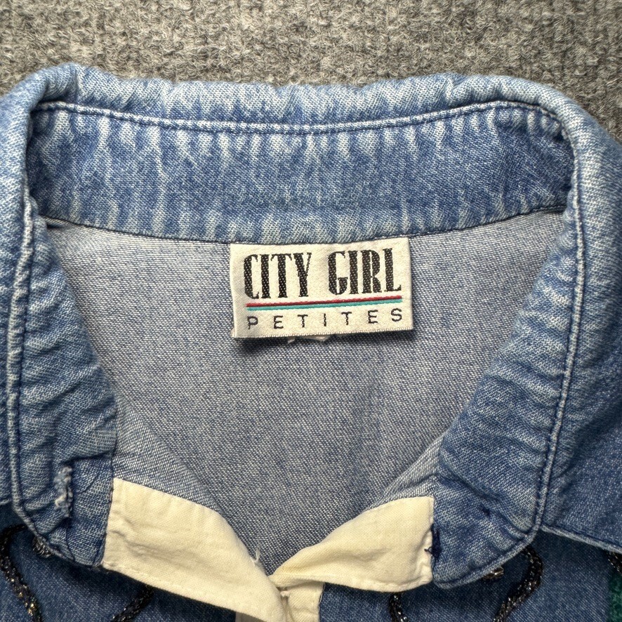Vintage City Girl Petites Denim and Cotton Western Shirt – Size S