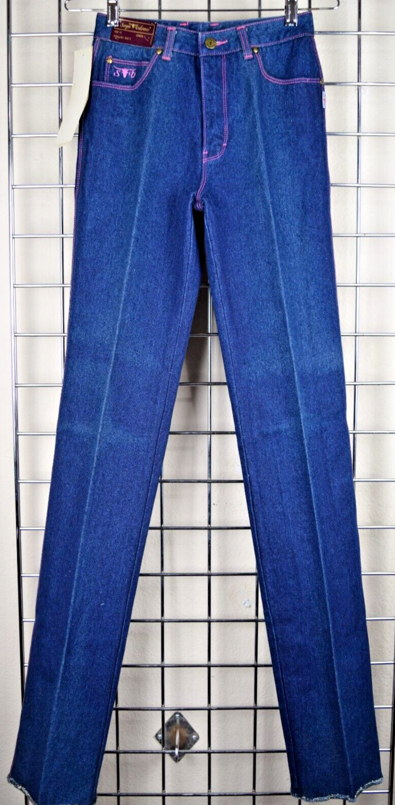 Vintage Sergio Valente Jeans Size S/M 70s Dark Wash Pink Stitch Straight Leg NWT