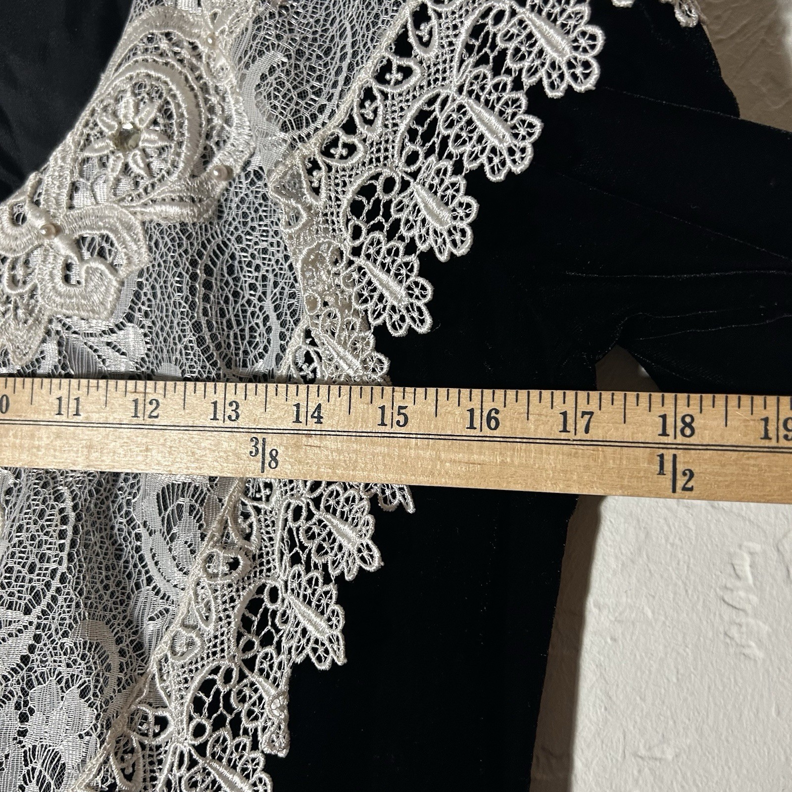 Vintage Cachet by Bari Protas Black Velvet Lace Collar Dress 80s Victoriana M
