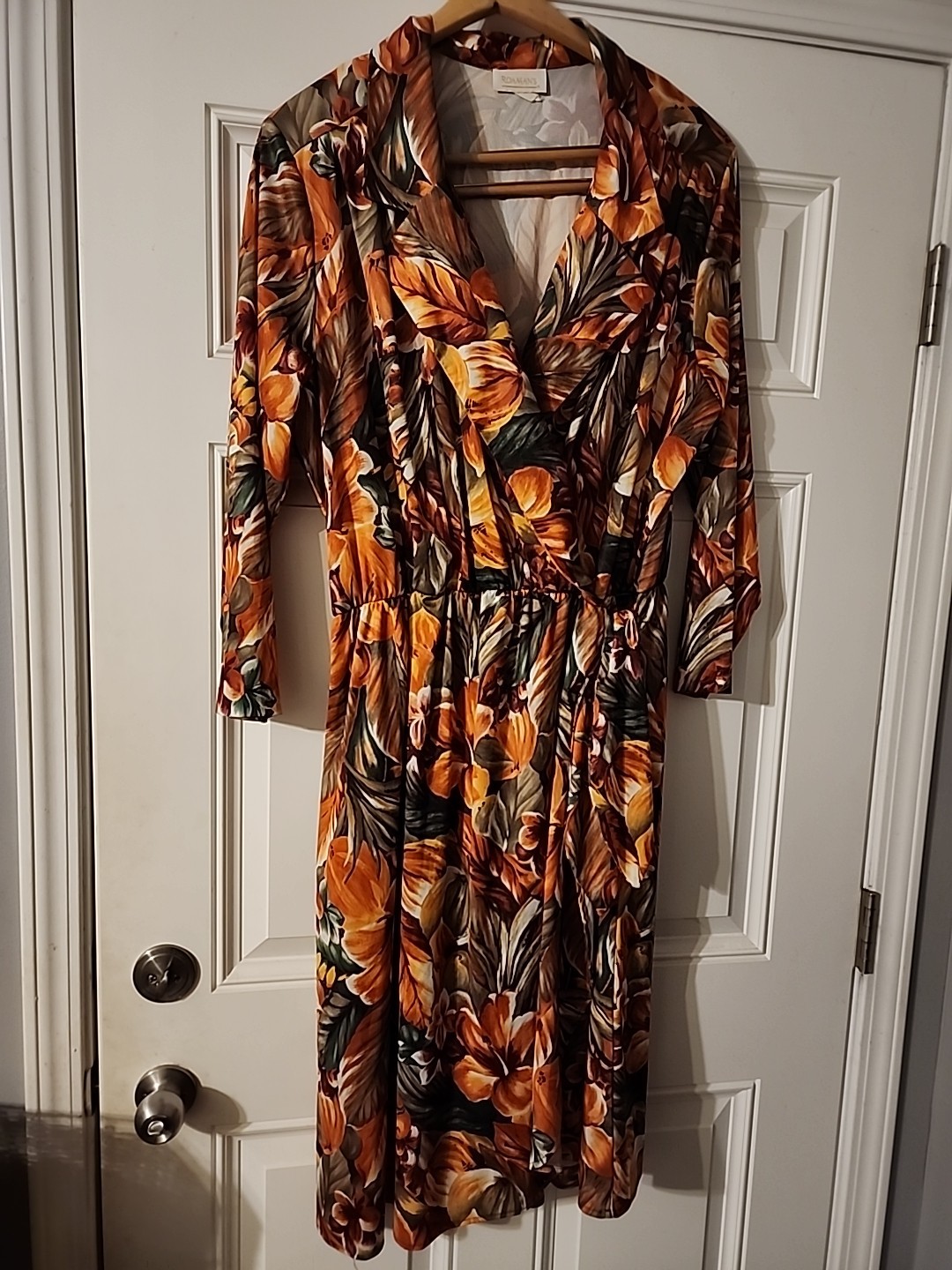 Vintage 1980s Dress Roamans Floral Tropical Wrap Beach Stretch Boho L XL 2x ?