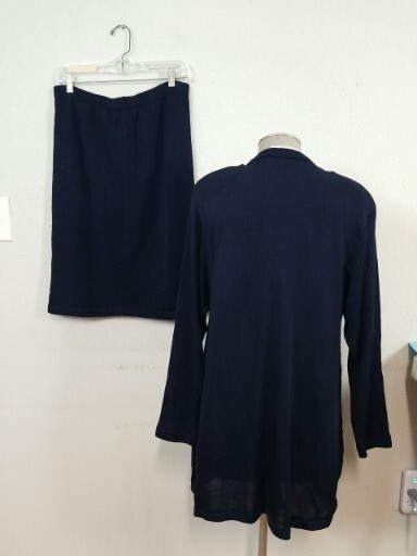 VTG John Patrick For Geoda Design Knit Skirt/ Top Navy Set