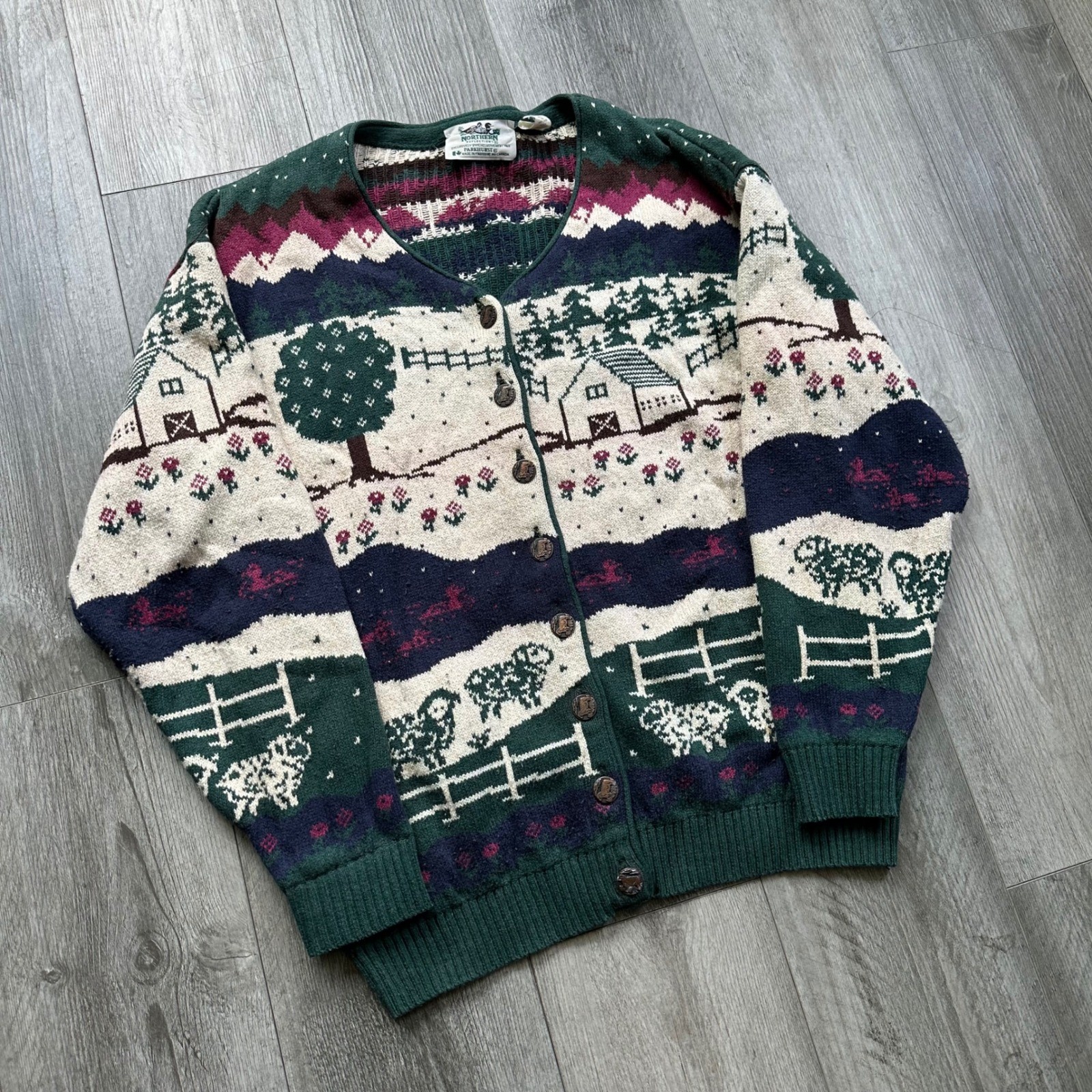 Vintage Nature Womens Northern Reflections Cardigan Sweater Green Wool Blend S/P