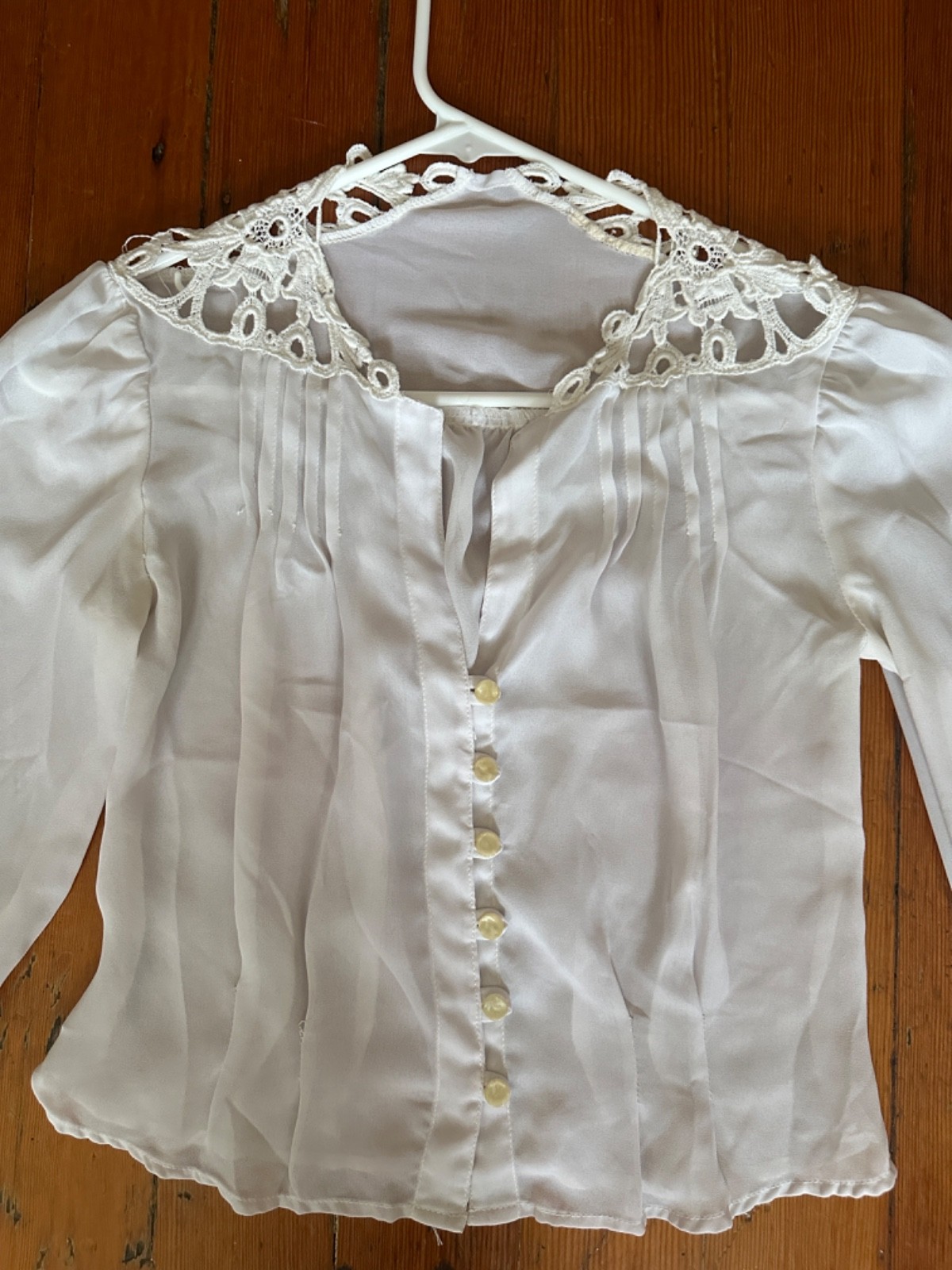 Vintage 70’s Boho Lace Yoke Patchwork Long Cuff Sleeve White Button Up Blouse