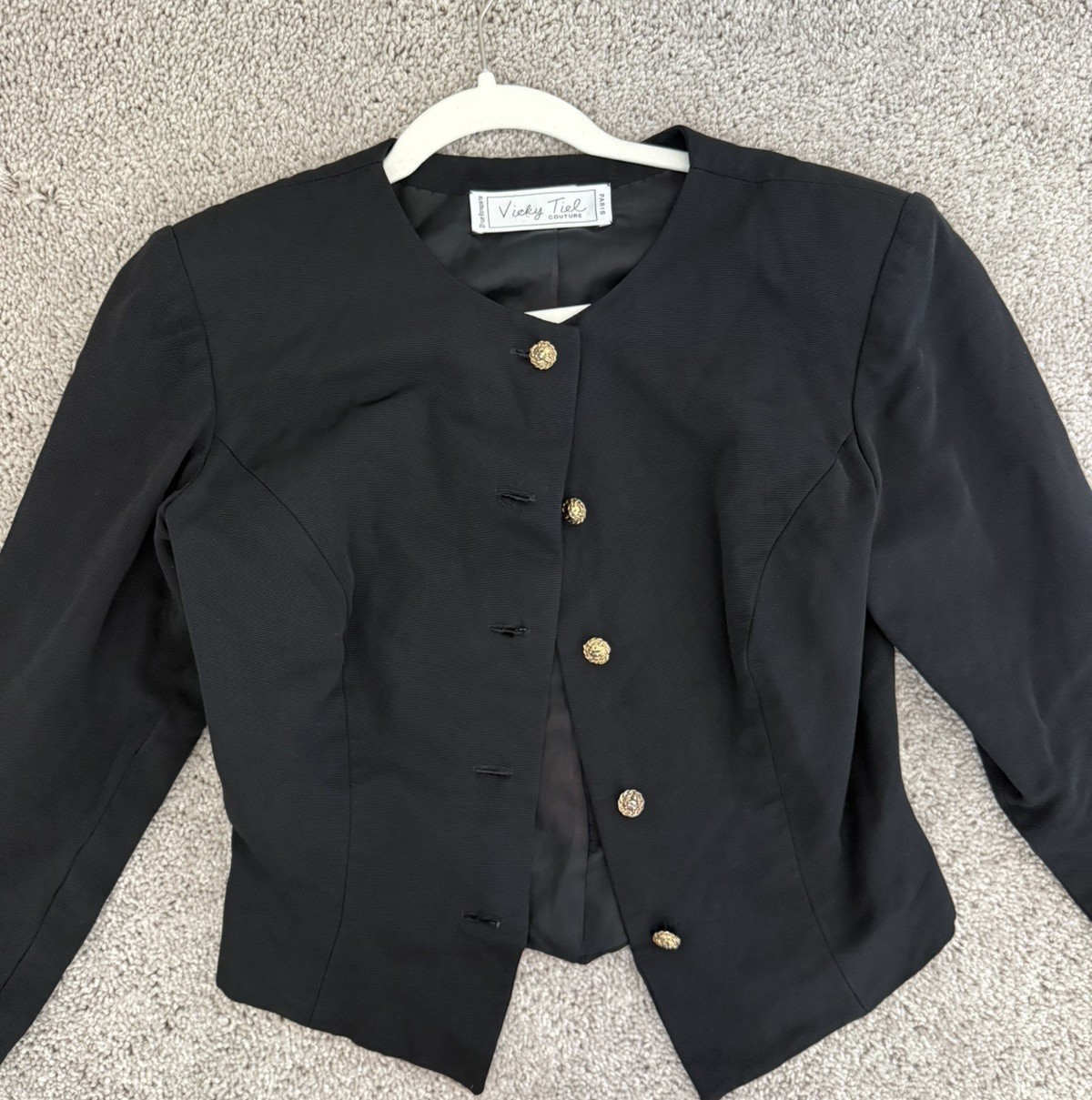 Vintage vicky tiel couture blazer Black Size Xs/s Gold Buttons Elegant Paris