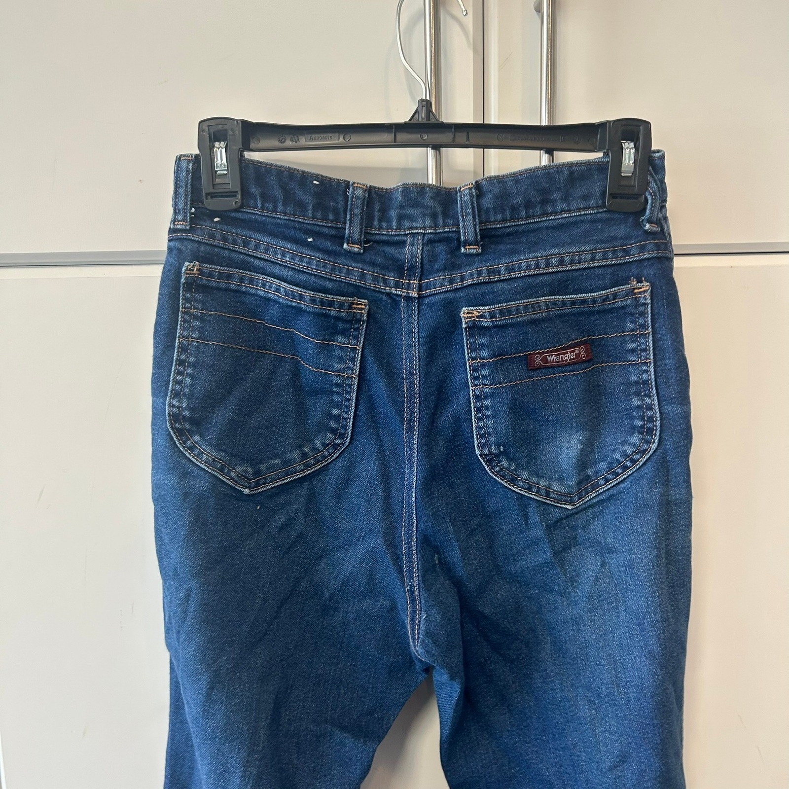 Vintage Wrangler High Rise Bareback Jeans Misses 12 Dark Wash Pocketless USA