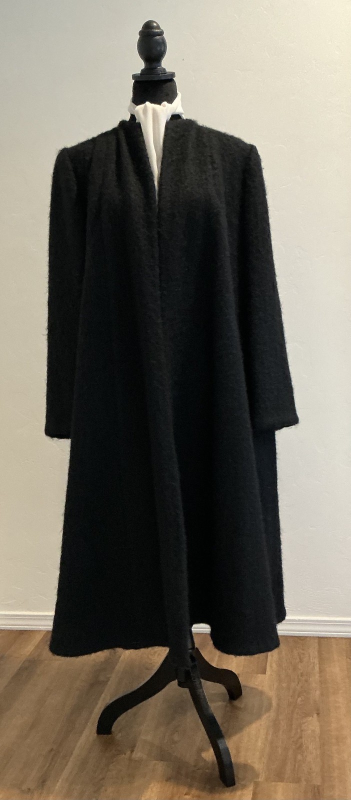 Pauline Trigere Couture Evening Wear Vintage Black Mohair Swing Coat Open Front