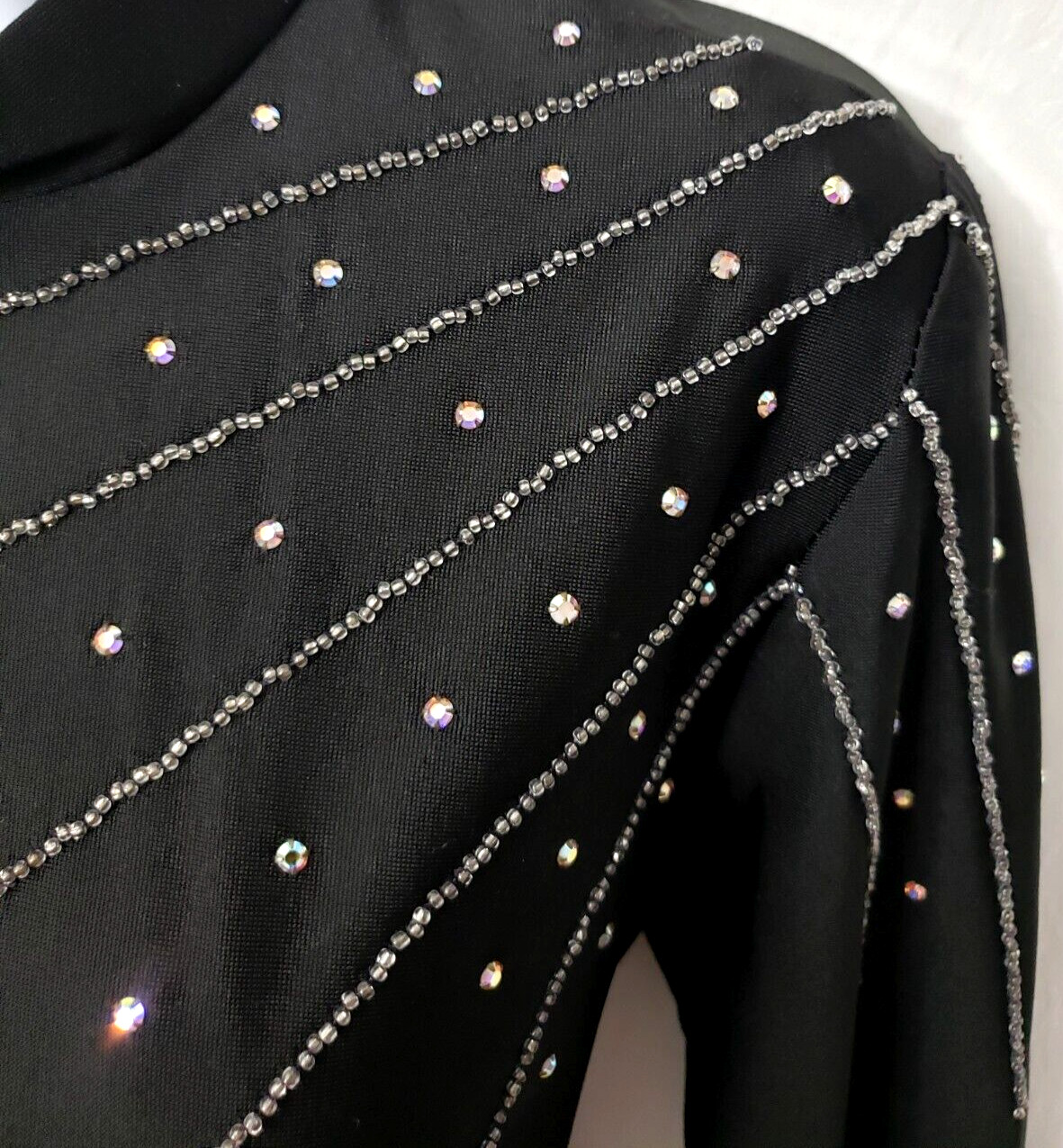 Vintage 60s Mod Gothic Top S M Shirt MCM Black Bead Rhinestone Alfred Werber
