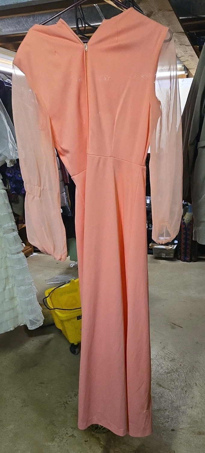 Vintage 1970’s Dress Women’s Pinkish Orange Gown Prom