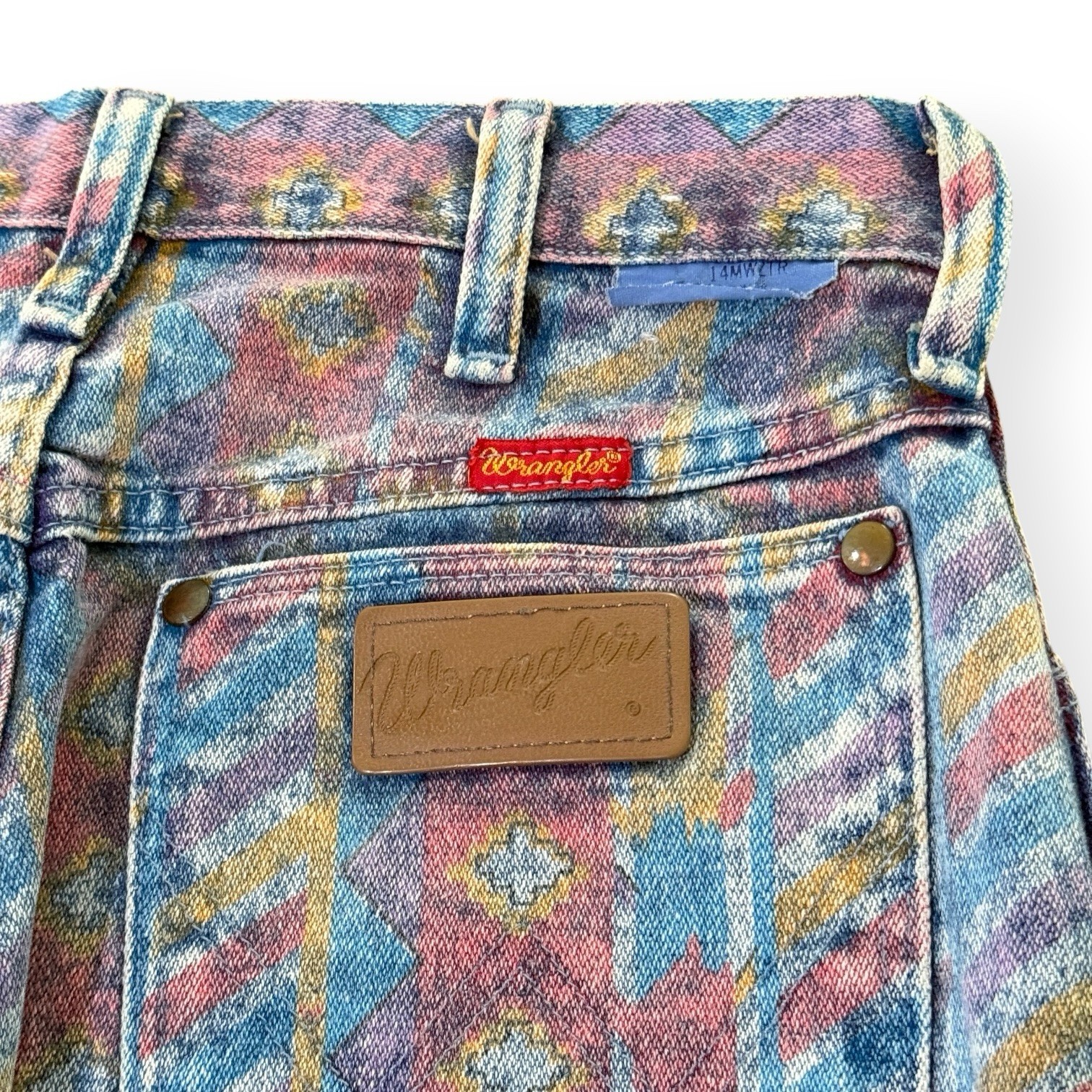 Vintage 80s Wrangler Aztec Print Jeans 14MWTZR Size 11 27×32 Made USA High Rise