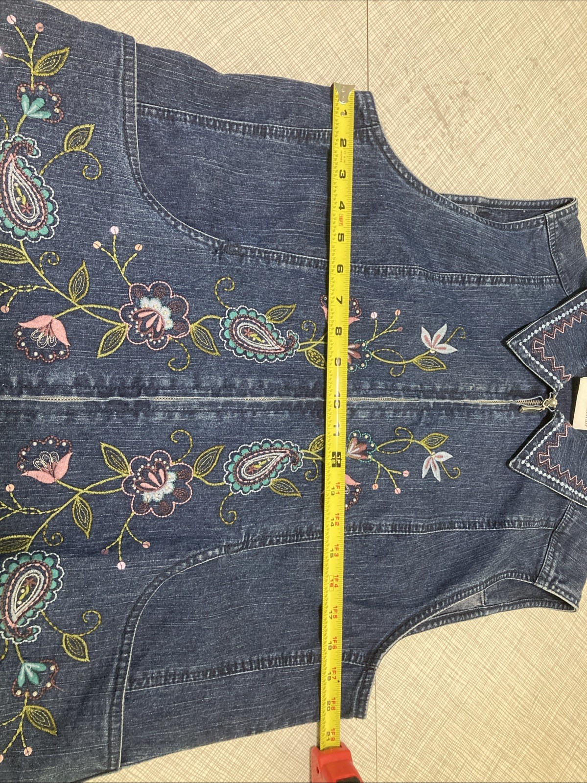 Vtg 90s Y2K Alfred Dunner Embroidered Denim Vest Granny Cottagecore Floral Sz 8