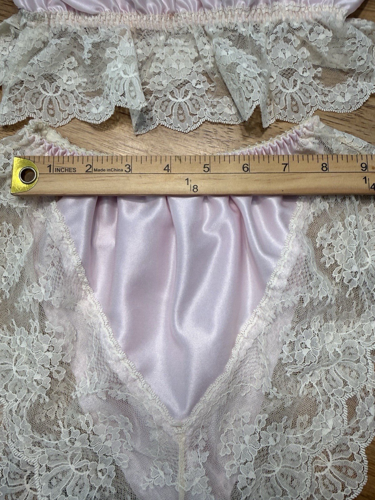 Dolores For Poirette vintage pink satin lace lingerie 2pc Set 70s Pin-Up Boudoir