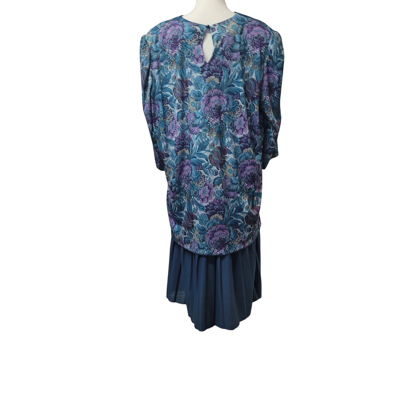 Classic Apparel Ltd Vintage Floral Pleated Midi Dress Blue Purple 20W