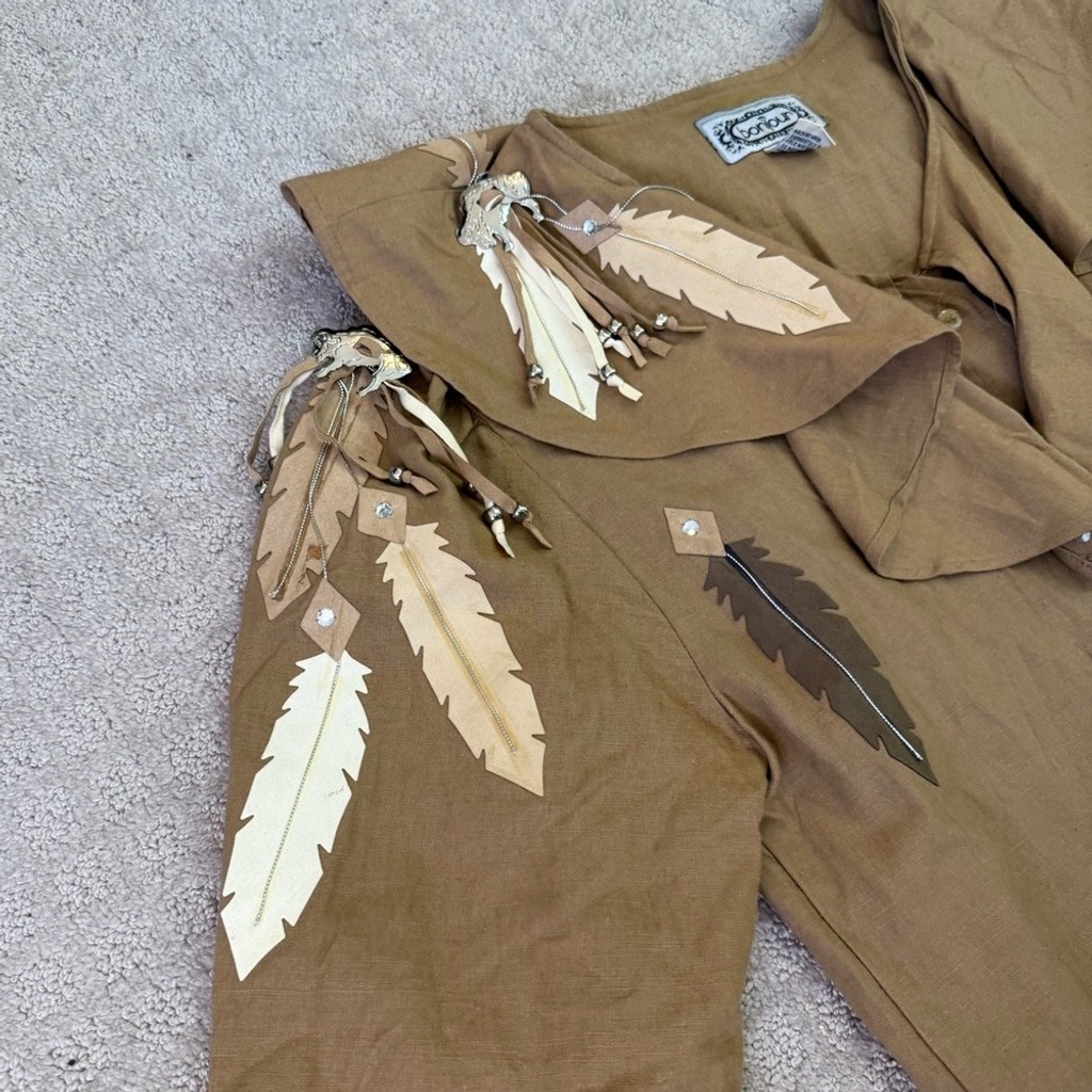 Vintage Bonjour Feather Embellished Blouse Native American Buffalo Western