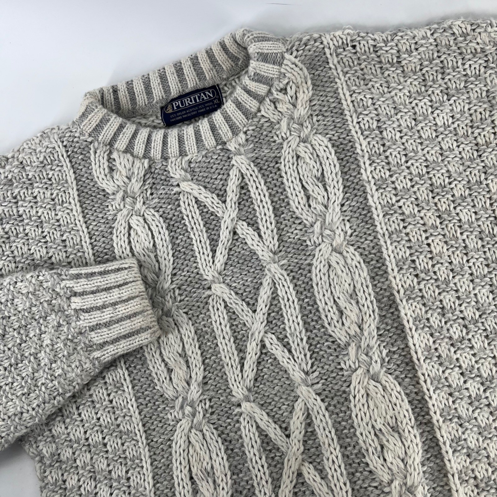 Vintage Puritan Cable Knit Fisherman Sweater USA Men’s M Women’s XL Oatmeal