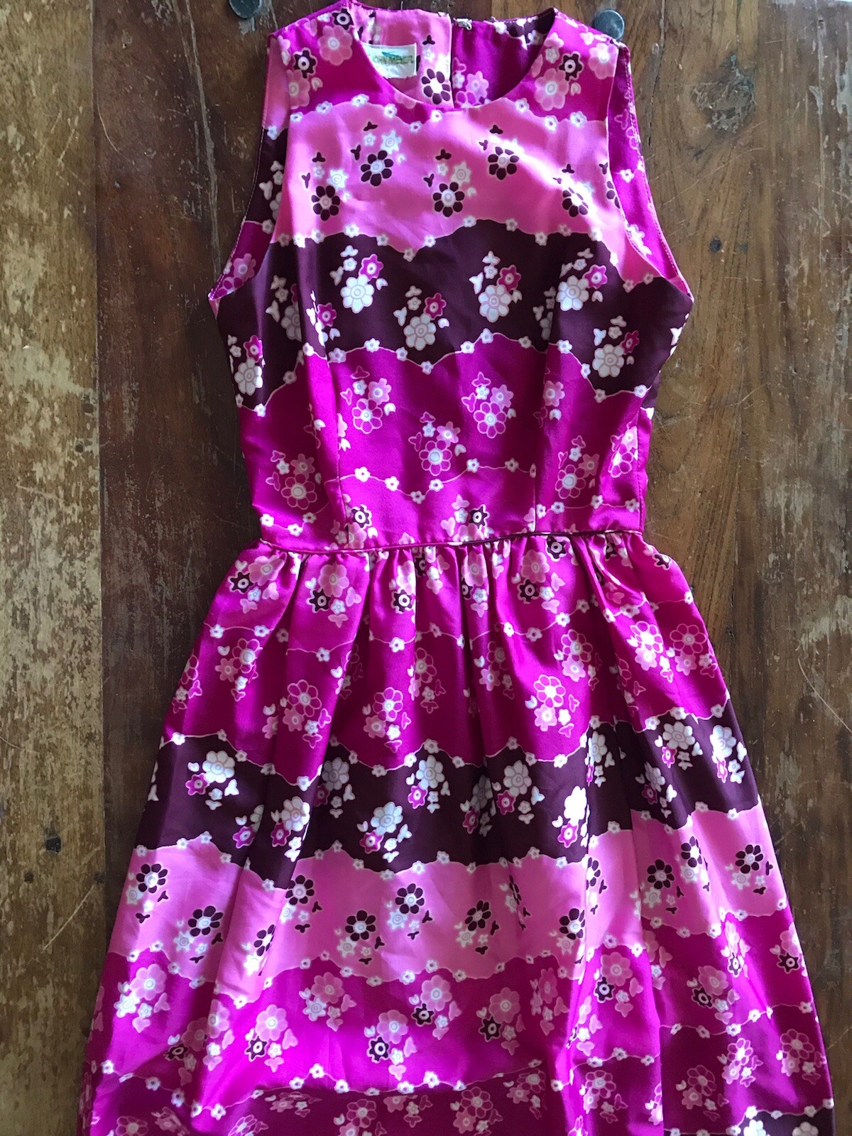 VTG 60s pink floral abstract maxi dress John Meyer vivid mod hippie