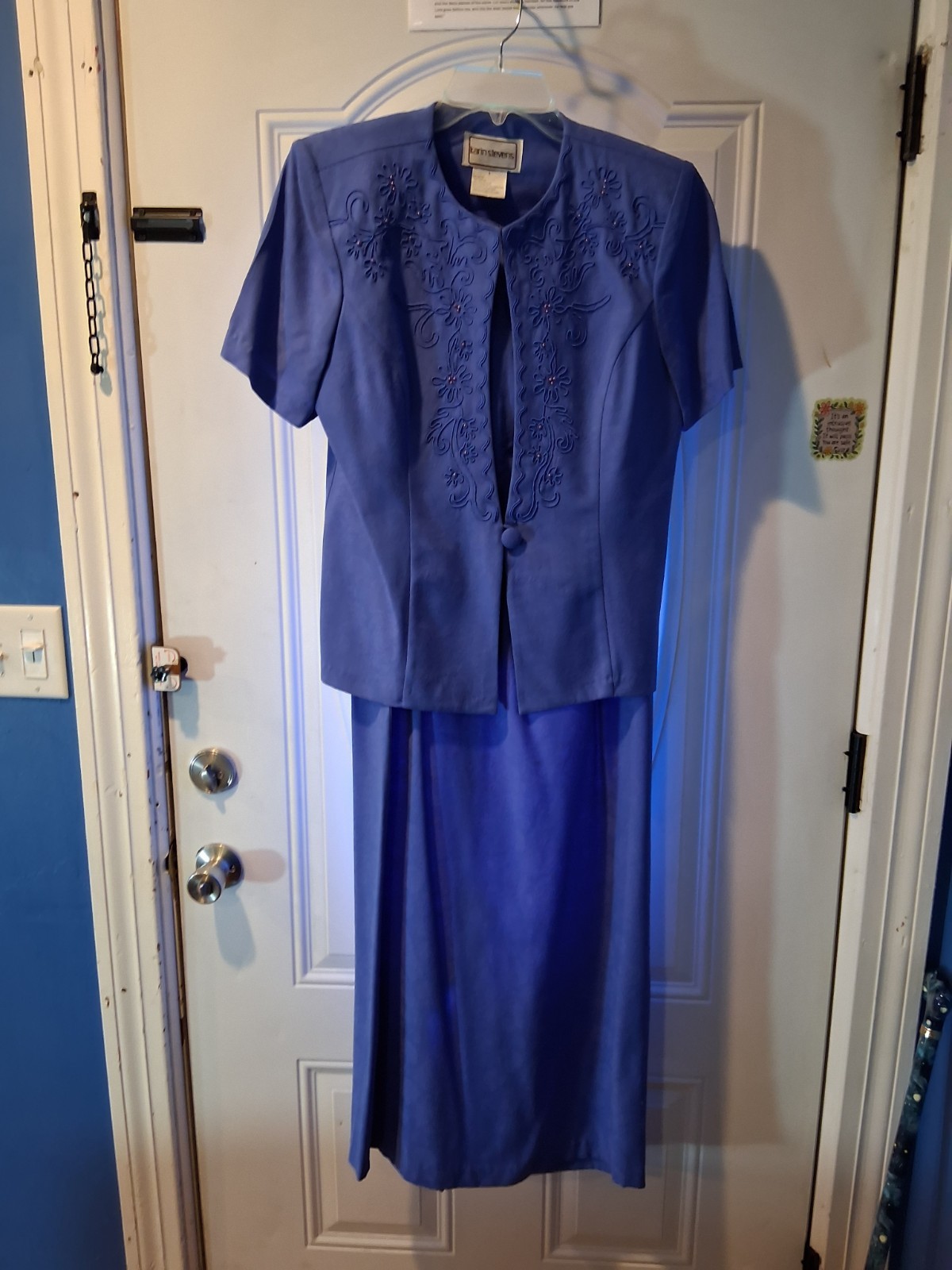 Vintage Periwinkle Blue Karin Stevens 2-Piece Dress and Jacket Set Womens Size 6