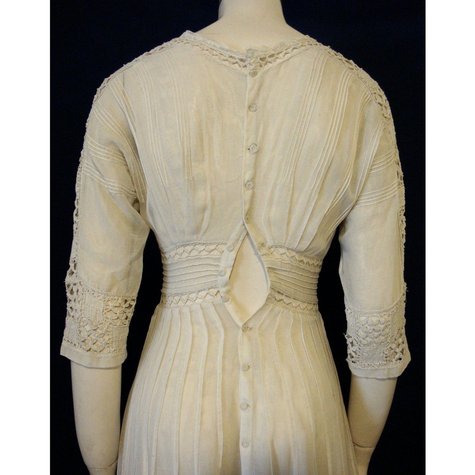 Vintage Edwardian Tea Dress Downton Abbey XS Small Wedding Ivory Cotton Lace