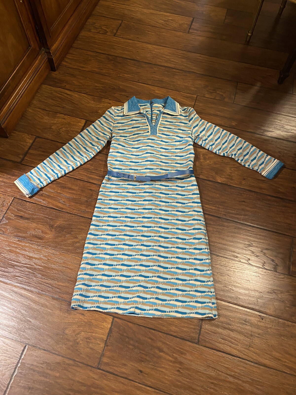Vintage Andrea Gayle Mod Knit Fit Flare Dress with Belt Size: XS-S