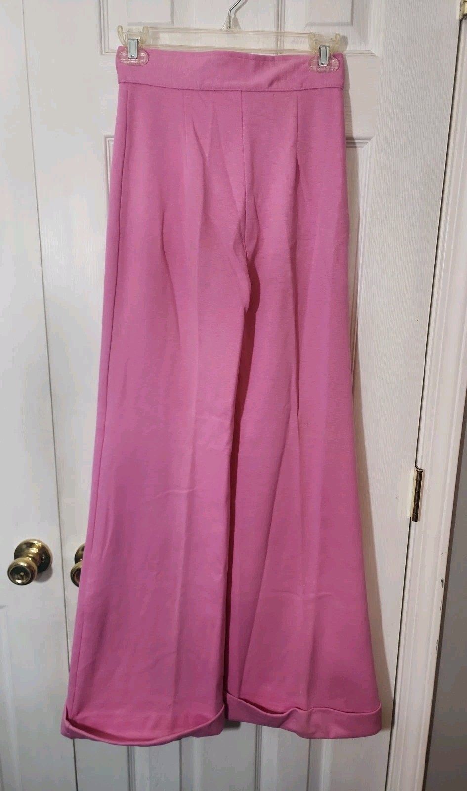 Vintage 70s Bobbie Brooks Groovy Pink Bell Bottoms Union Made Sz 7 Womens 24×31