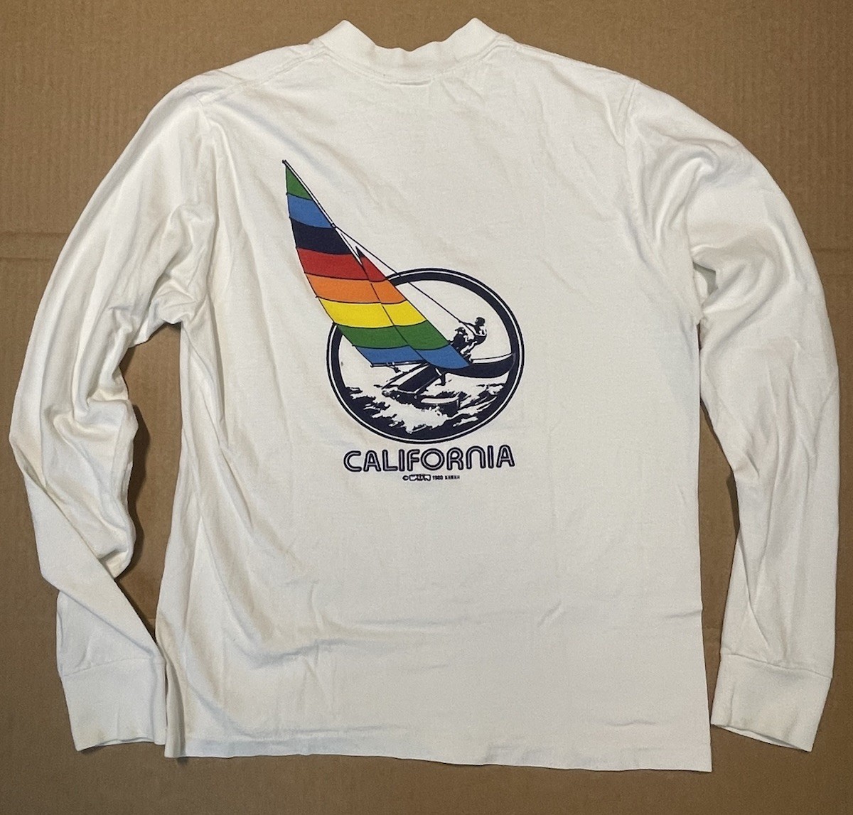 VTG Crazy Shirt Women Shirt Medium Long Sleeve Rainbow Sailboat California