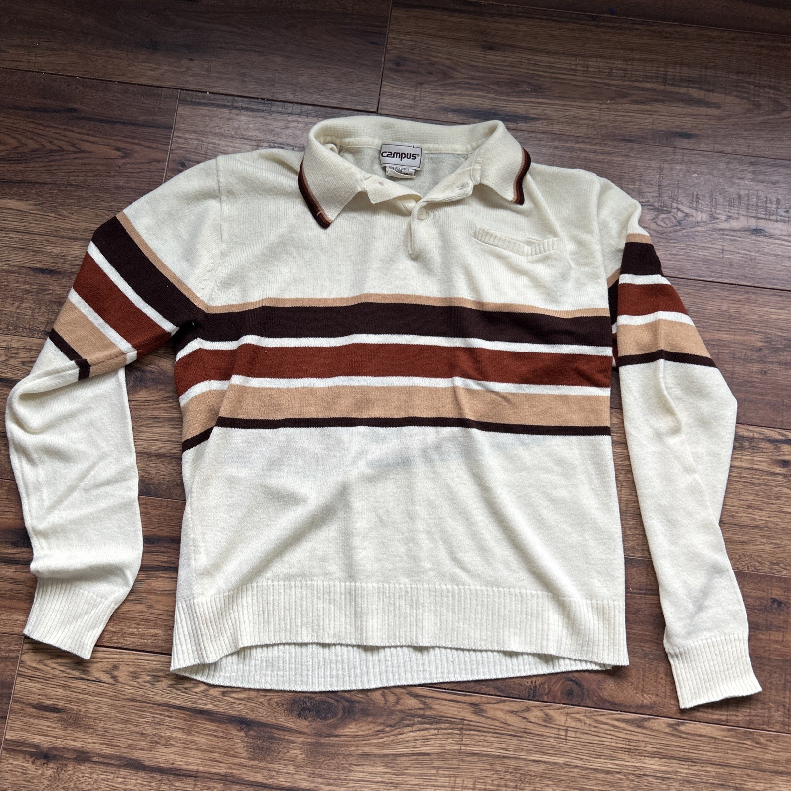 Vintage Campus 100% V Neck W/ Buttons Sweater Size Large