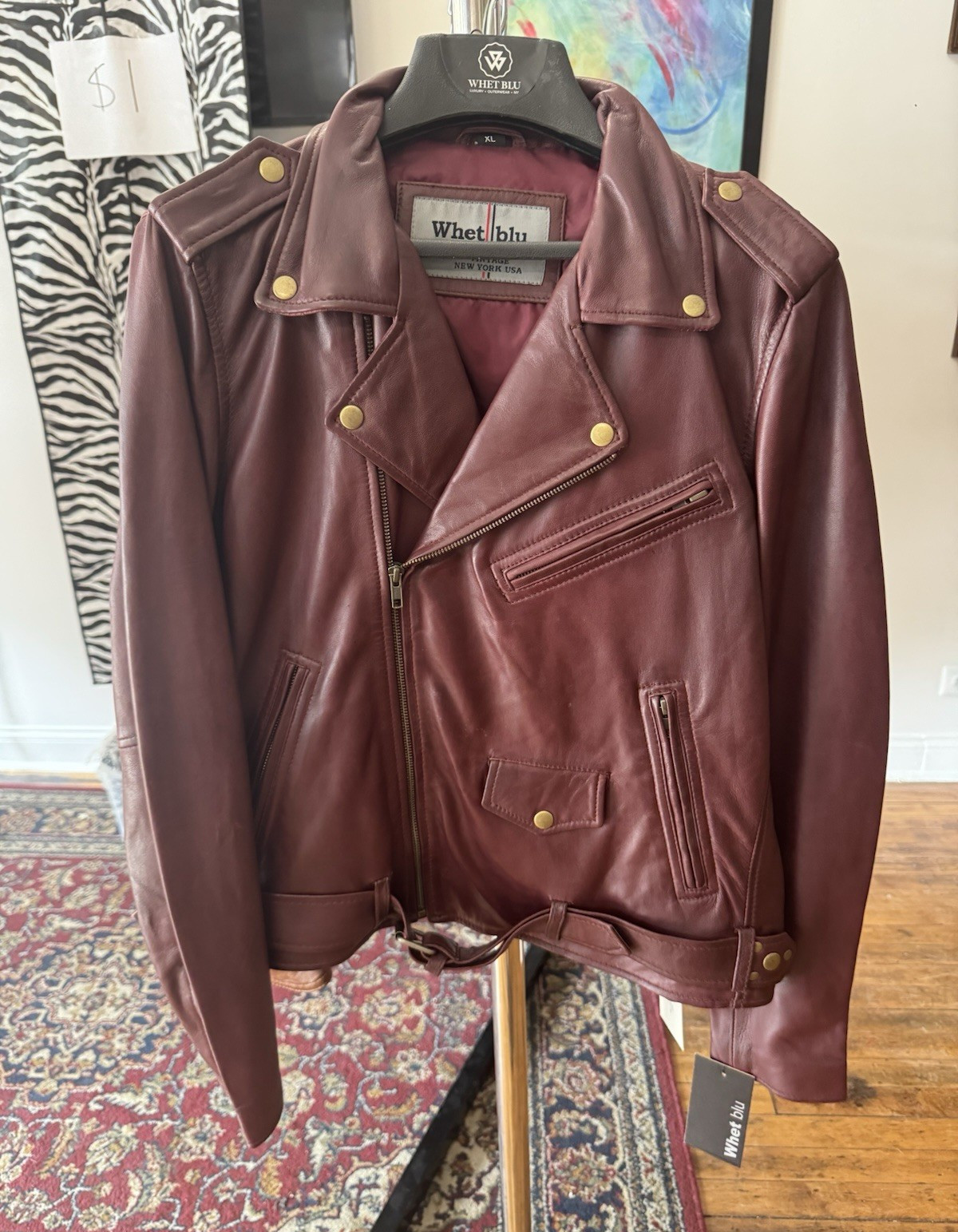 Whet Blu Burgundy Women’s Leather Zip Jacket – Size XL