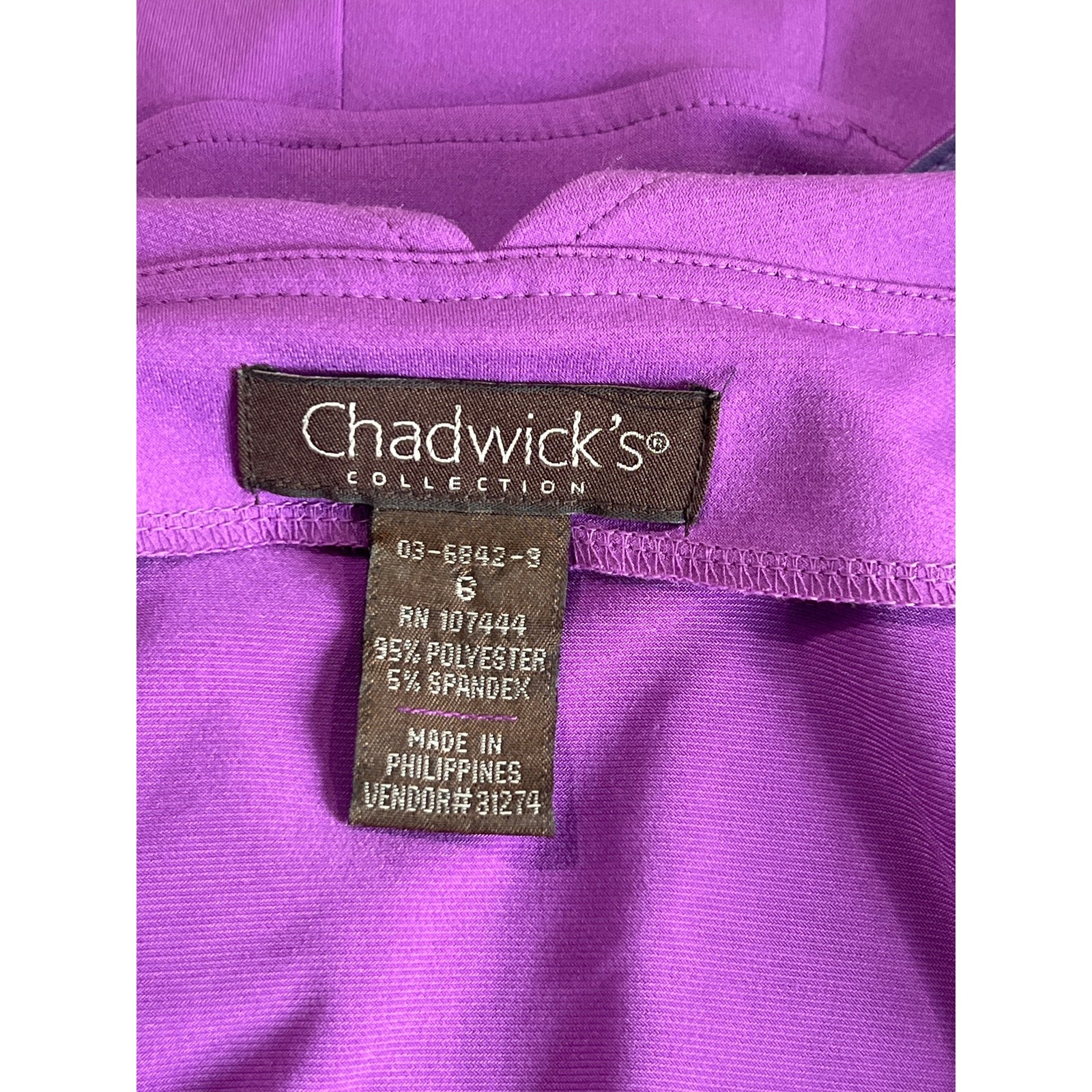 Vintage Chadwick’s Purple 1970s Polyester Spandex Dress Women’s Size 6 80s Retro