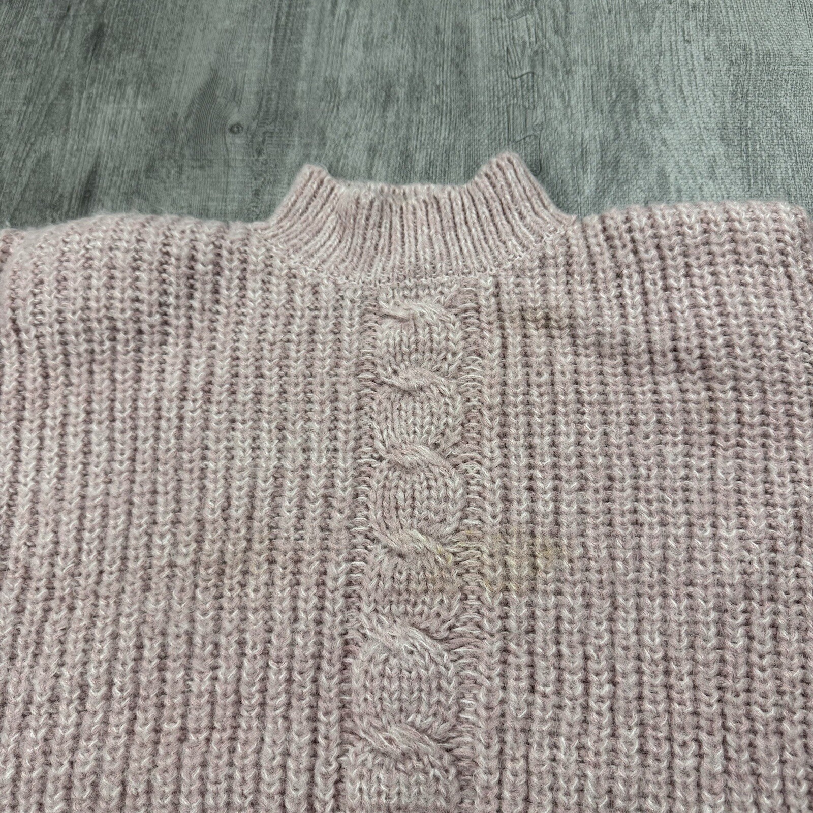 VTG 80S TARAZZIA FUZZY MAUVE PINK PASTEL CROP SWEATER PULLOVER MOCK NECK WMNS L