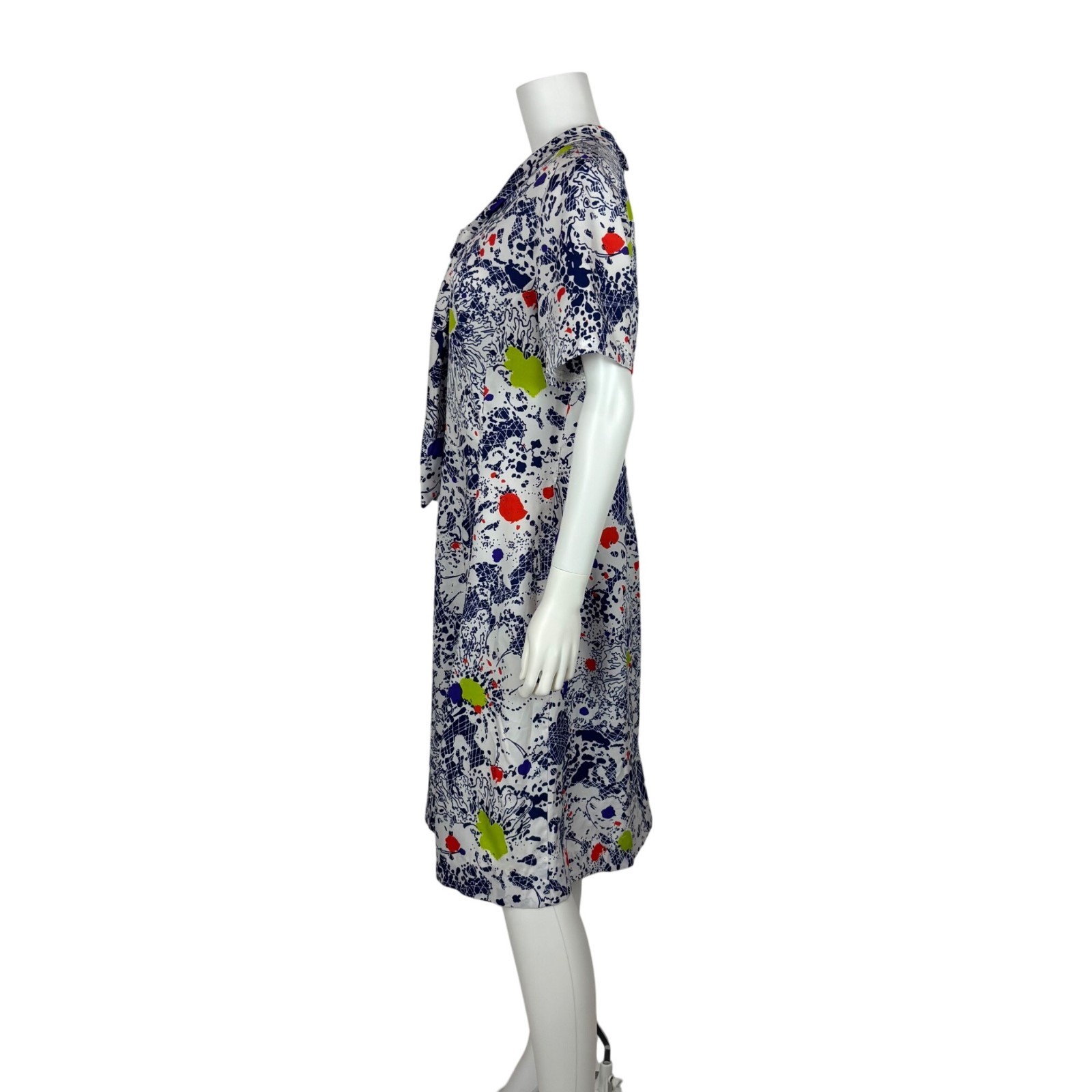 Vintage 70s Colorful Dress Womens XL Artsy Splatter Print Necktie Shift