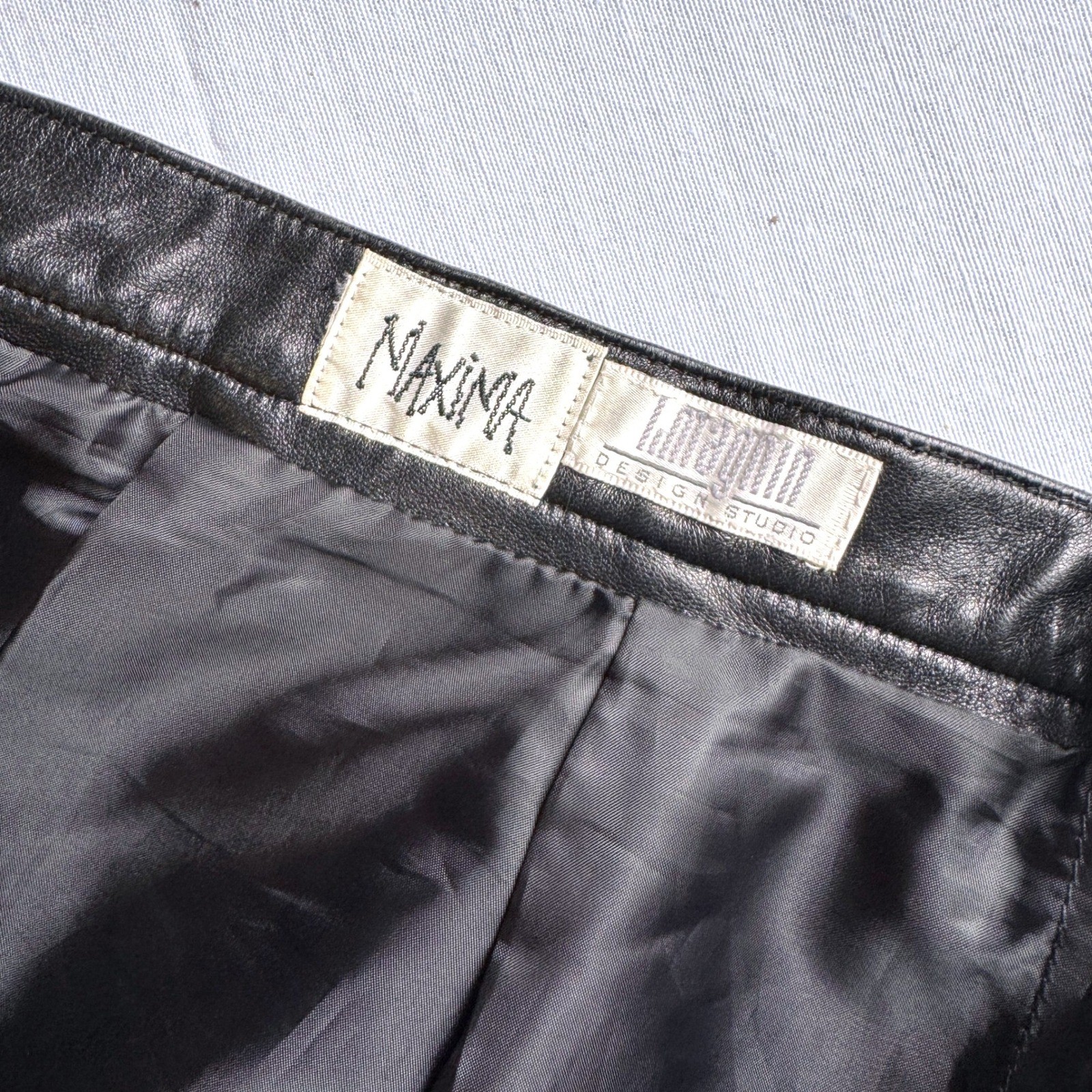 Vintage Maxima Design Studio Black Leather Pencil Skirt USA High Waist Lined