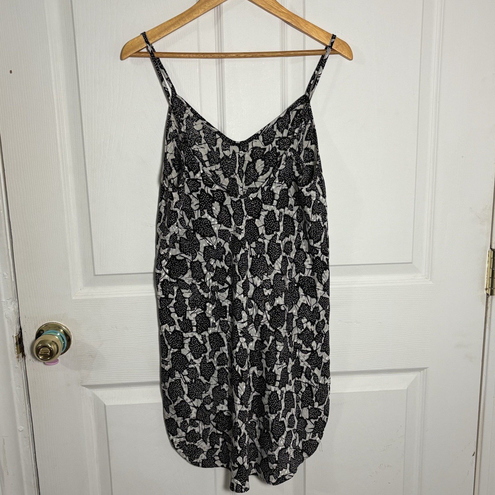 Vintage Black Silver Satin Slip Dress Size S Nightie Lingerie Gothic Romantic