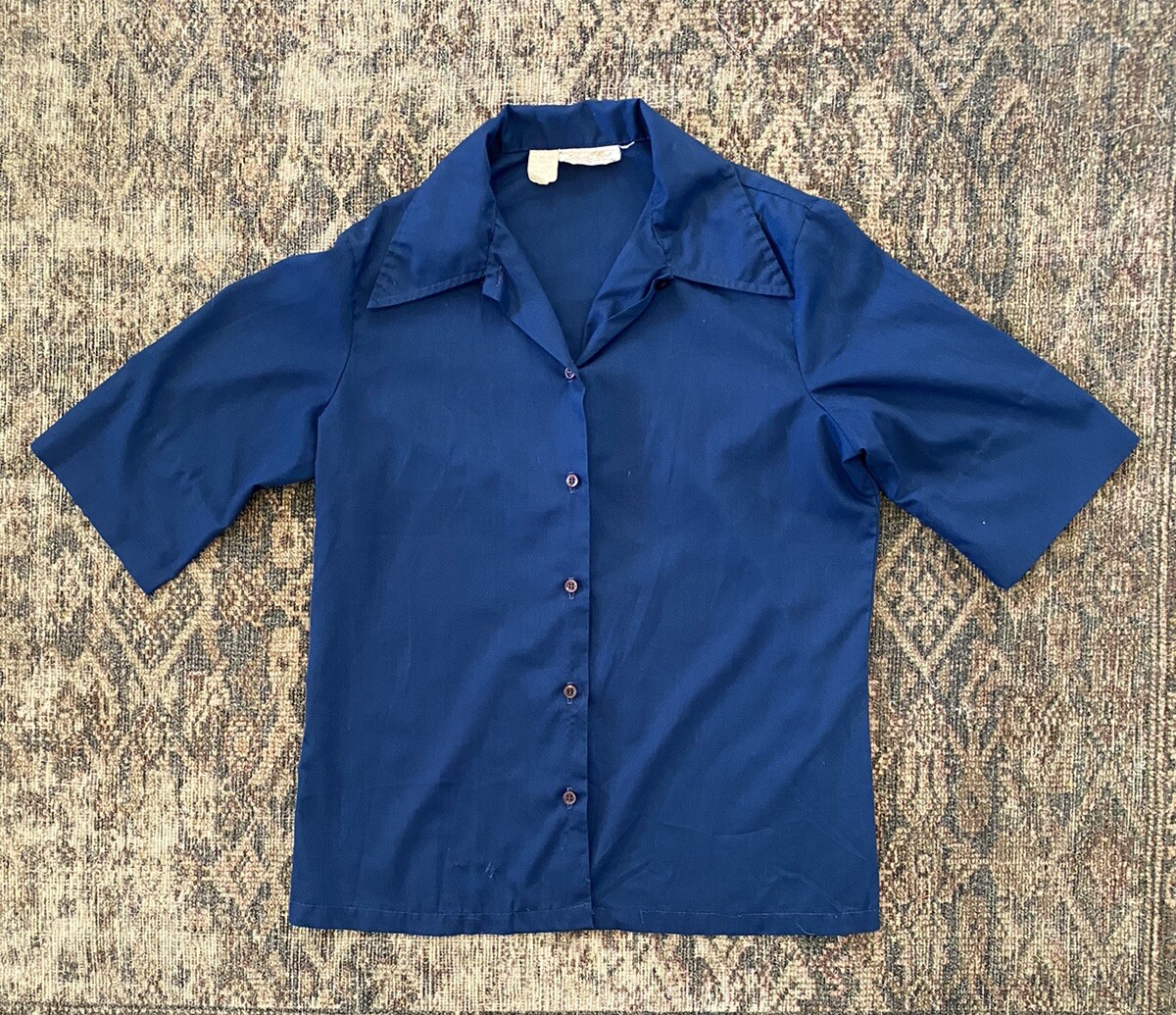 VTG 50s 60s Womens Classic Shirt Short Sleeve Blouse Greaser Rockabilly Shirt M