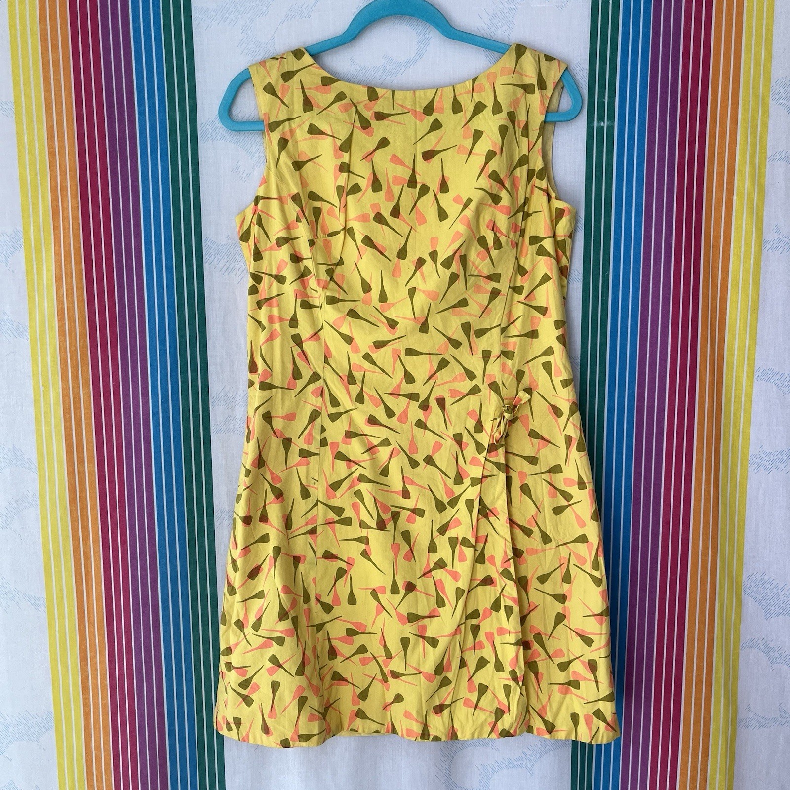 Vintage 60s 70s Mod Atomic Mini Shift Dress Sleeveless Medium Yellow Orange