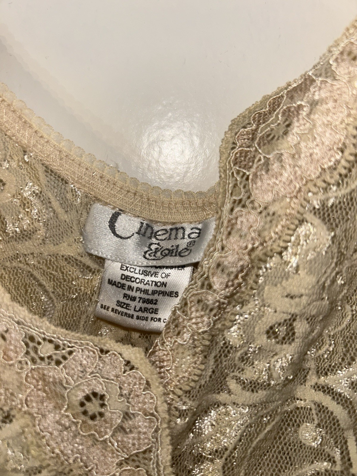 Vintage Cinema Etoile Satin Lace Nightgown Chemise Champagne Gold Slip Large