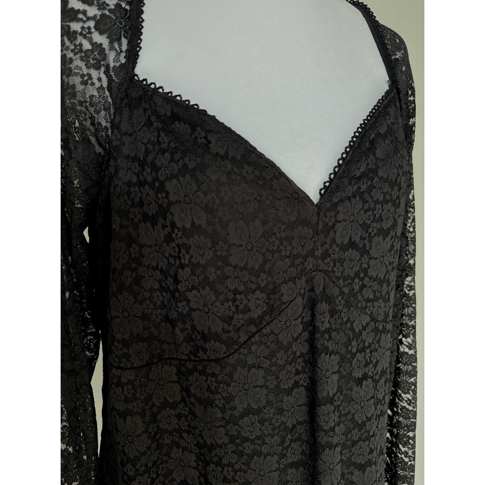 Dark Fairy Gothic Romantic Black Lace Fit & Flare Mini Dress XL