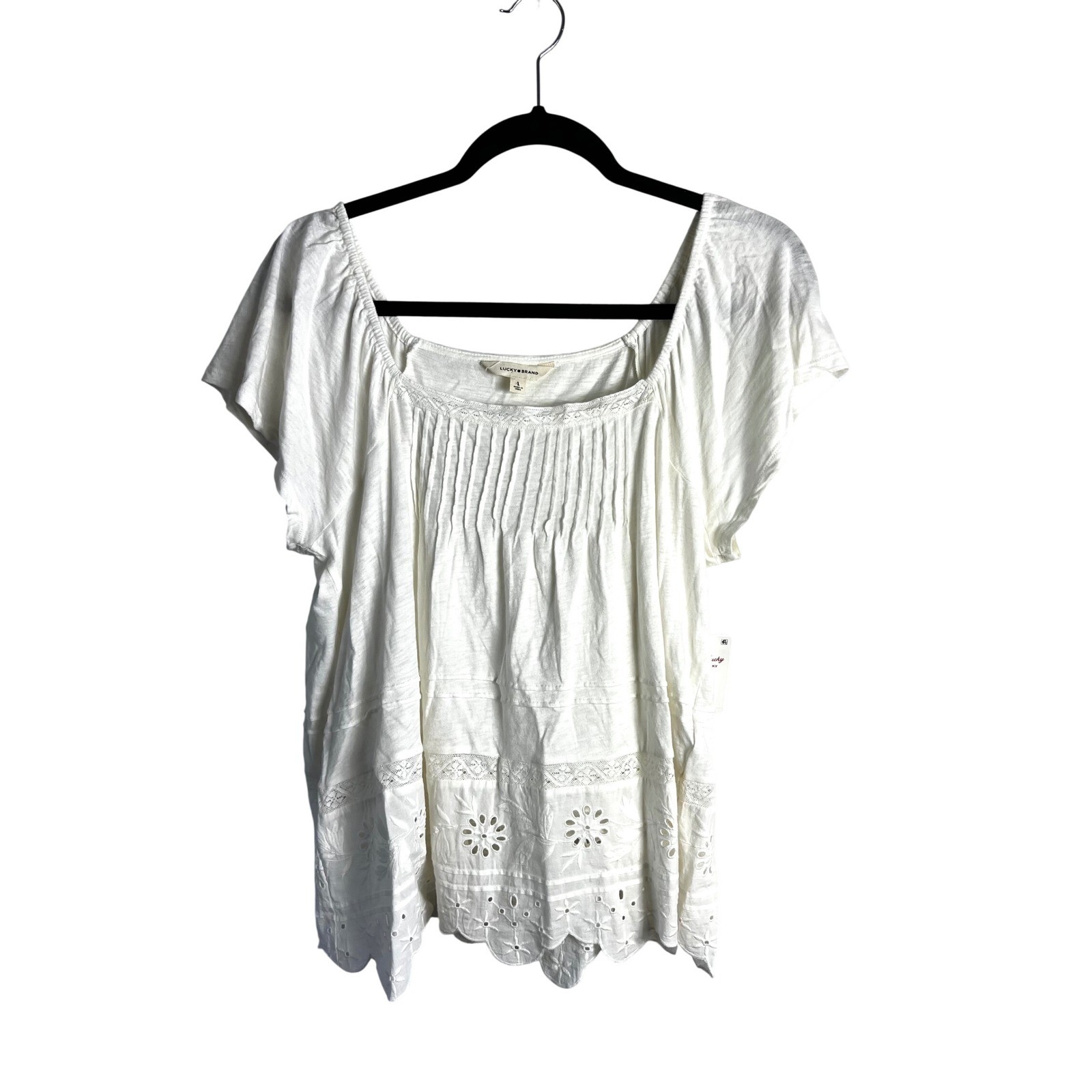 Lucky Brand Off-White Peasant Top Blouse Size Large Boho Feminine Flowy NEW
