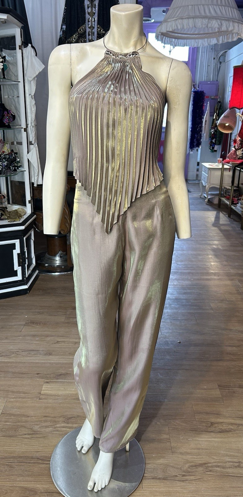 Vntg Rare 1970s Iridescent Fredrick’s of Hollywood 2pc Halter Top and Pant Set
