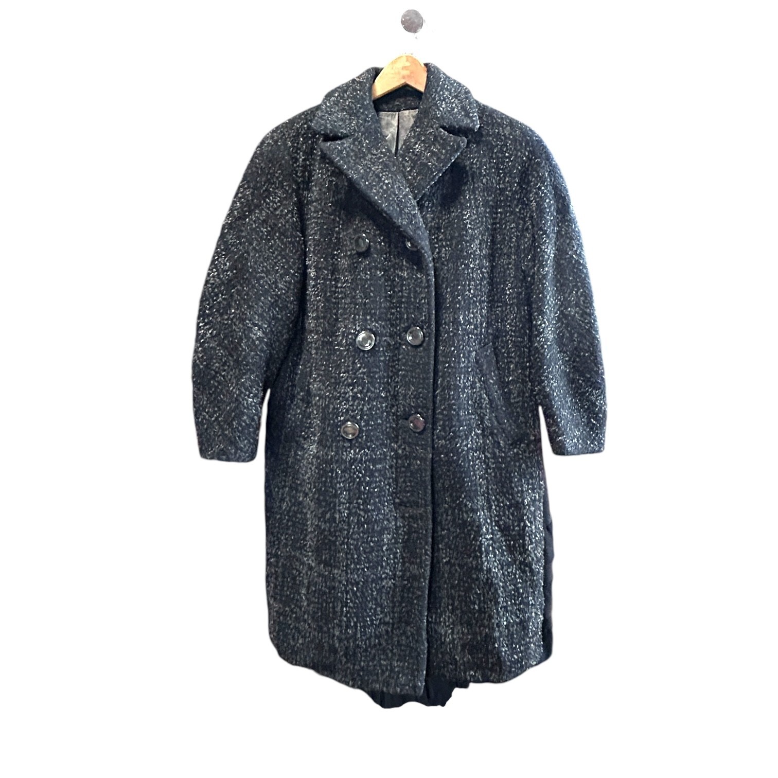 Vintage 1960s Netherlands Fashions 100% Wool Black Charcoal Fuzzy Pea Coat M/L