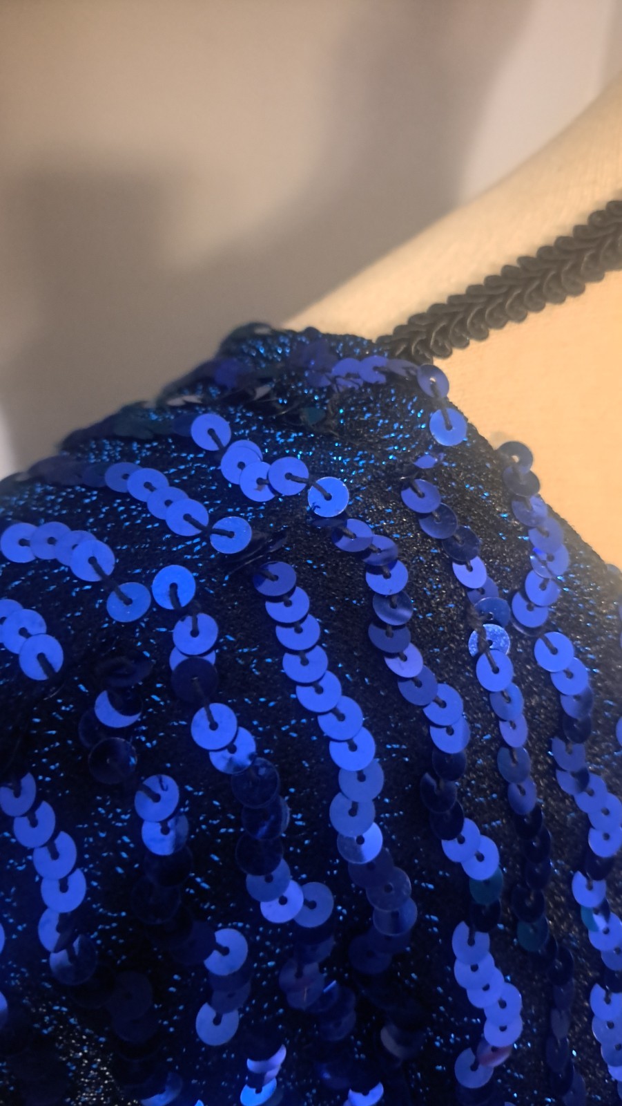 Vintage 1980’s Glenrob Blue And Black Sequin Midi Dress With Cutout On Chest