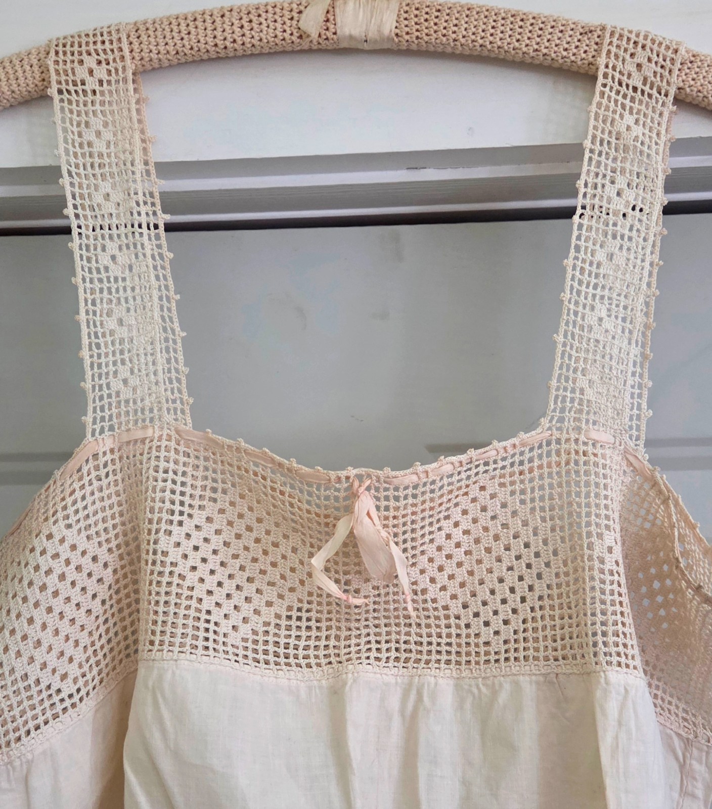 Edwardian Farmhouse Ivory Cotton & Crochet Camisole Undergarment Original Hanger
