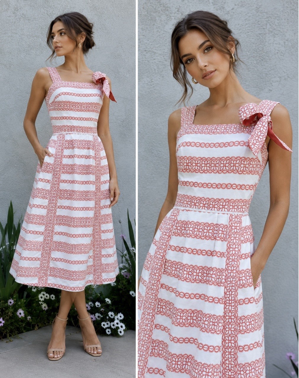 Vintage 1960s Pat Premo Coral Calico Lace Print Cotton Midi Sundress Sz 4