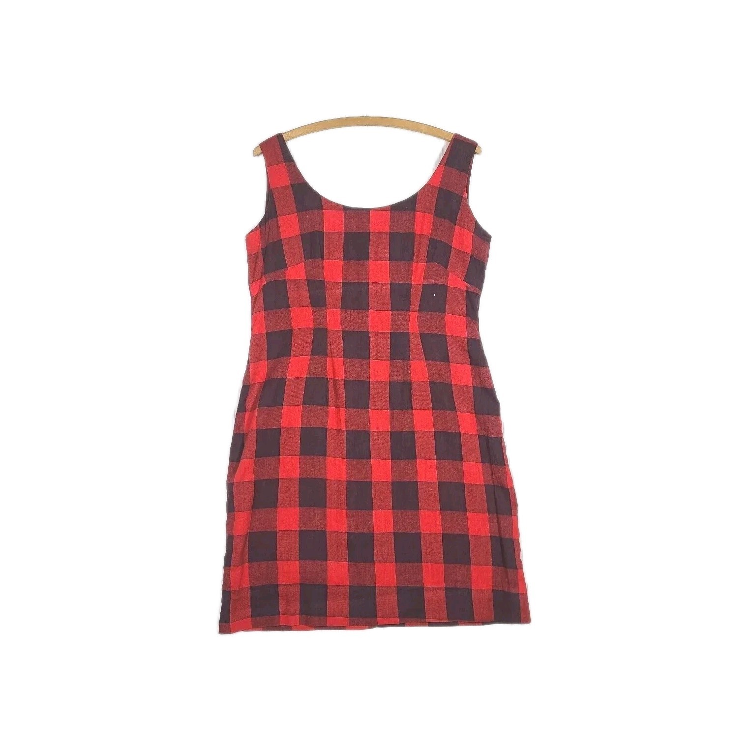Vtg 60s Plaid Mini Dress Printed Buffalo Cotton Princess Seam Metal Zip M L Mod