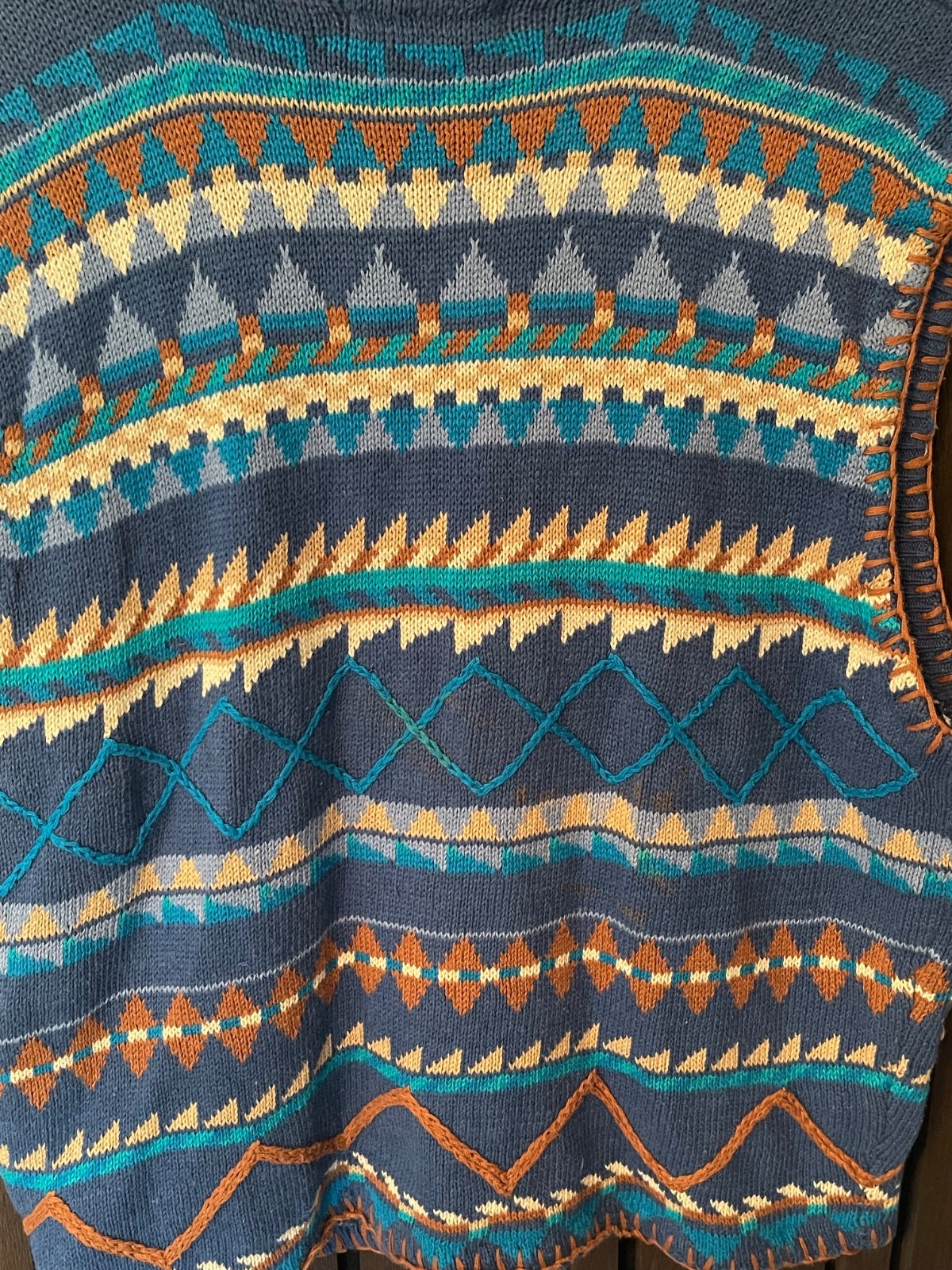 Vintage Segrets Sun Prints – Sweater Vest – Blue/Brown – Cotton/Ramie – Sz L