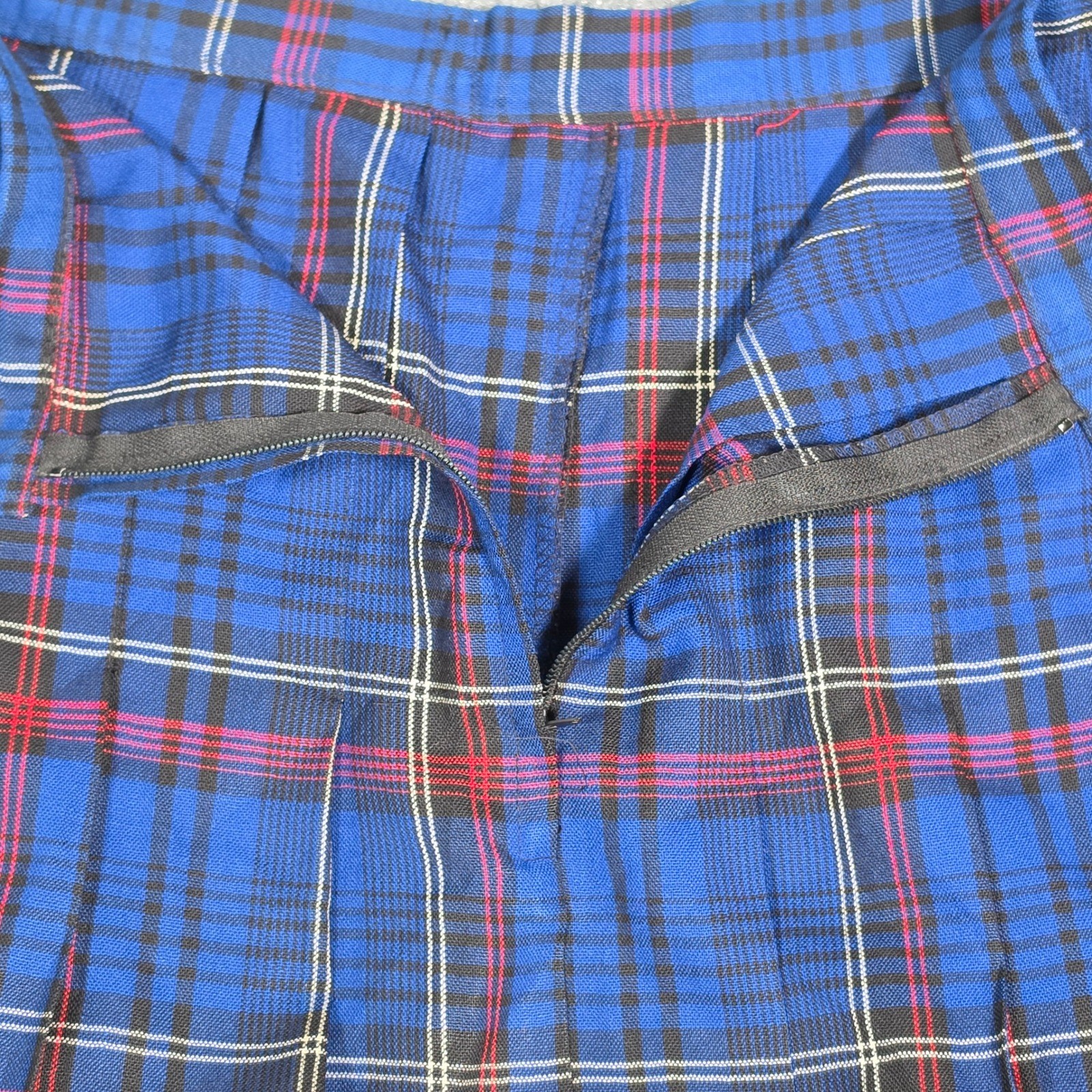 Pendleton Vintage Wool Plaid Pleated Midi Skirt Blue Red Size 16W Made in USA