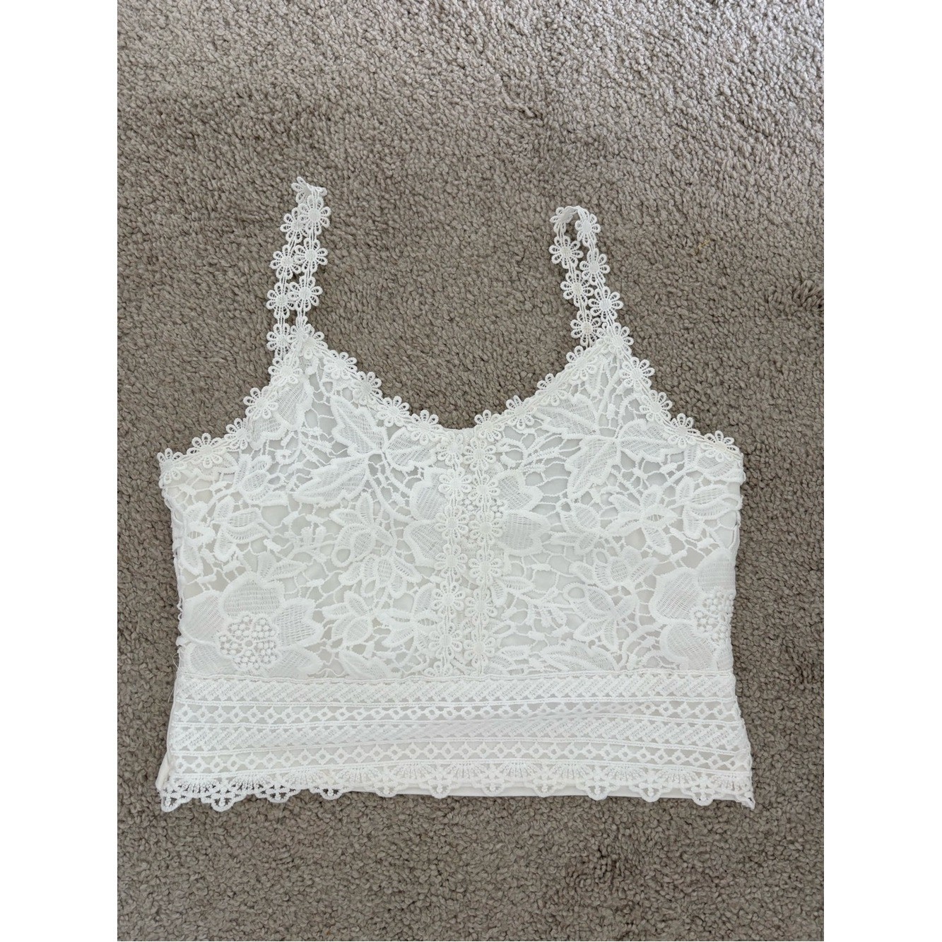 White Lace Cropped Camisole Top – Classic Feminine Coquette Fairy Size Large