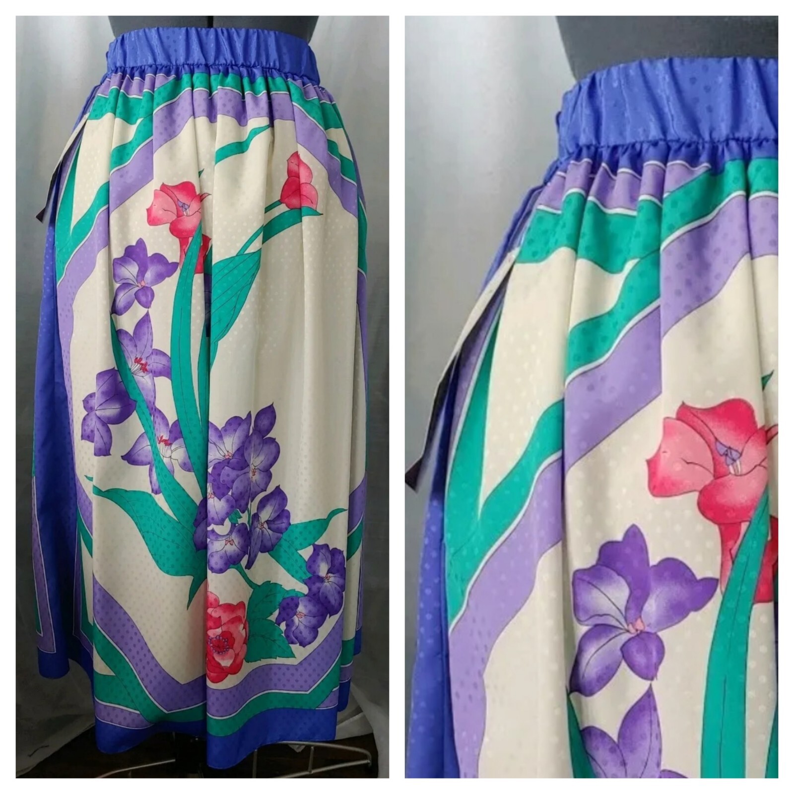 Vintage Anthony Sicari Lined White Skirt with Purple & Green Florals Size 10