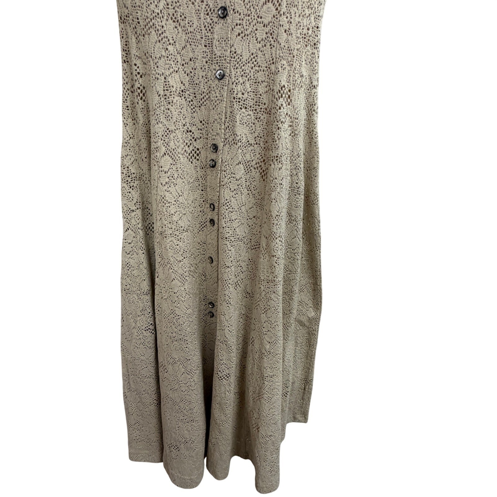 Vintage Crochet Dress Beige Button Front Fitted XXS XS 47″