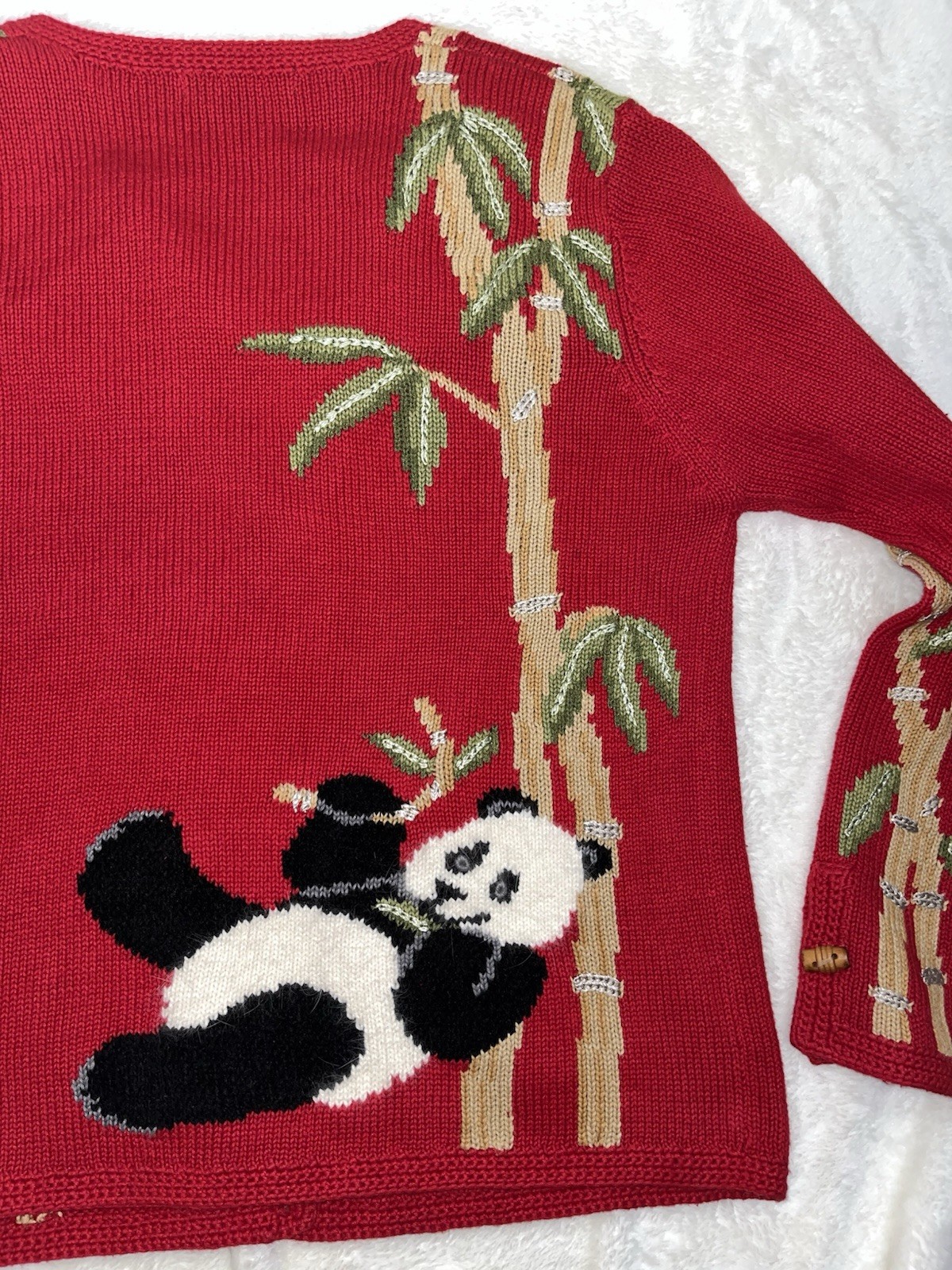 Northern Isles Vintage red Panda Bears Bamboo button front cardigan Knit Sweater